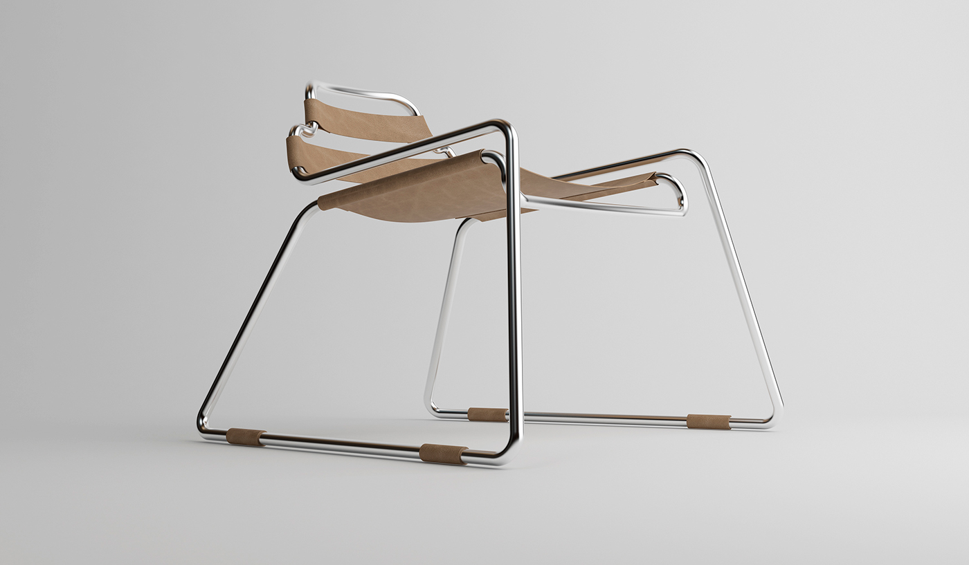 leather metal tubular Interior chair Inox minimalist