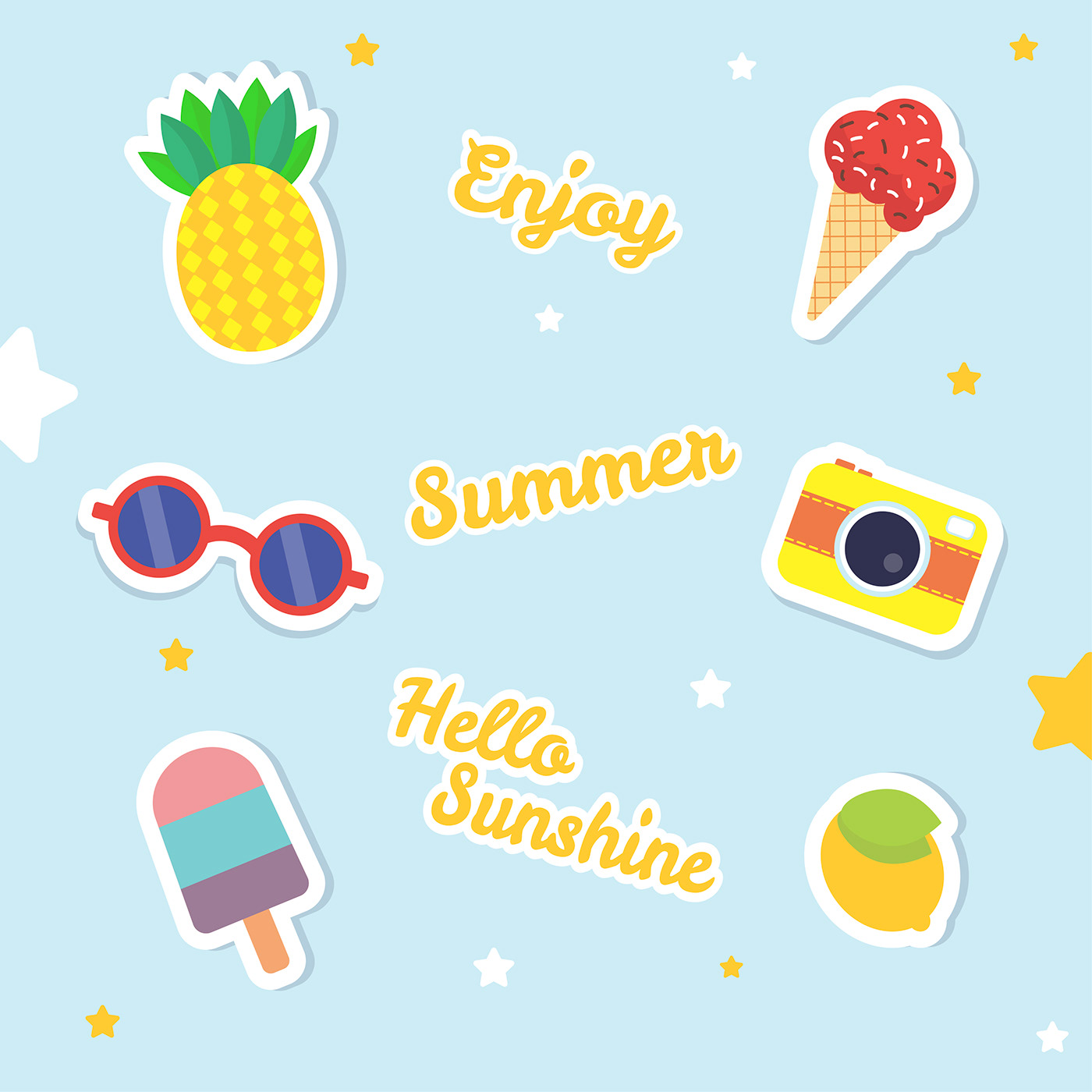 summer stickers sticker pack design adobe illustrator Graphic Designer summertime vector
