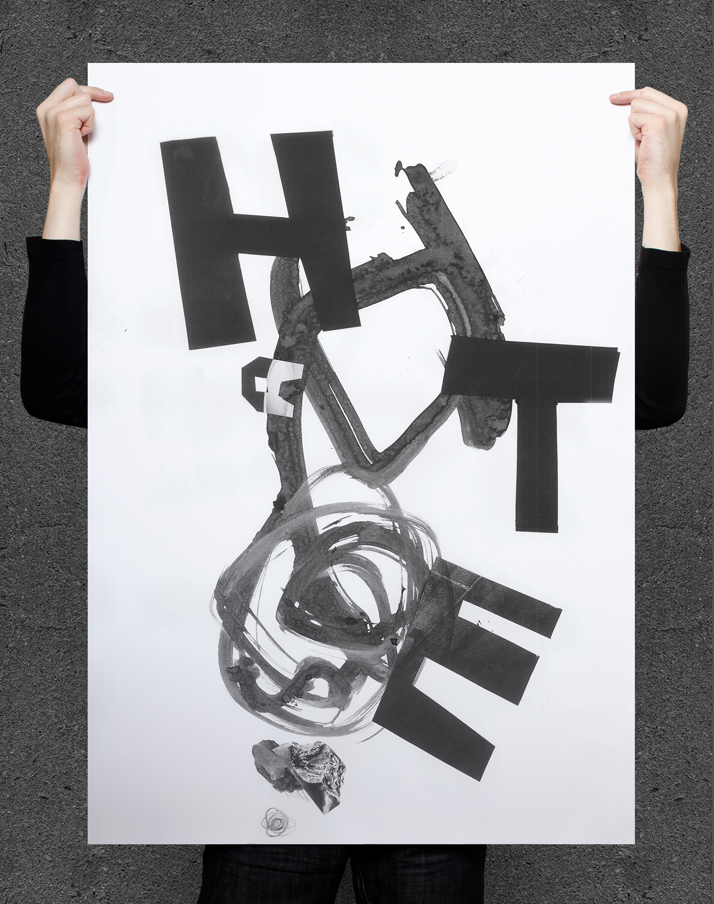 Love hate Workshop ink collage poster
