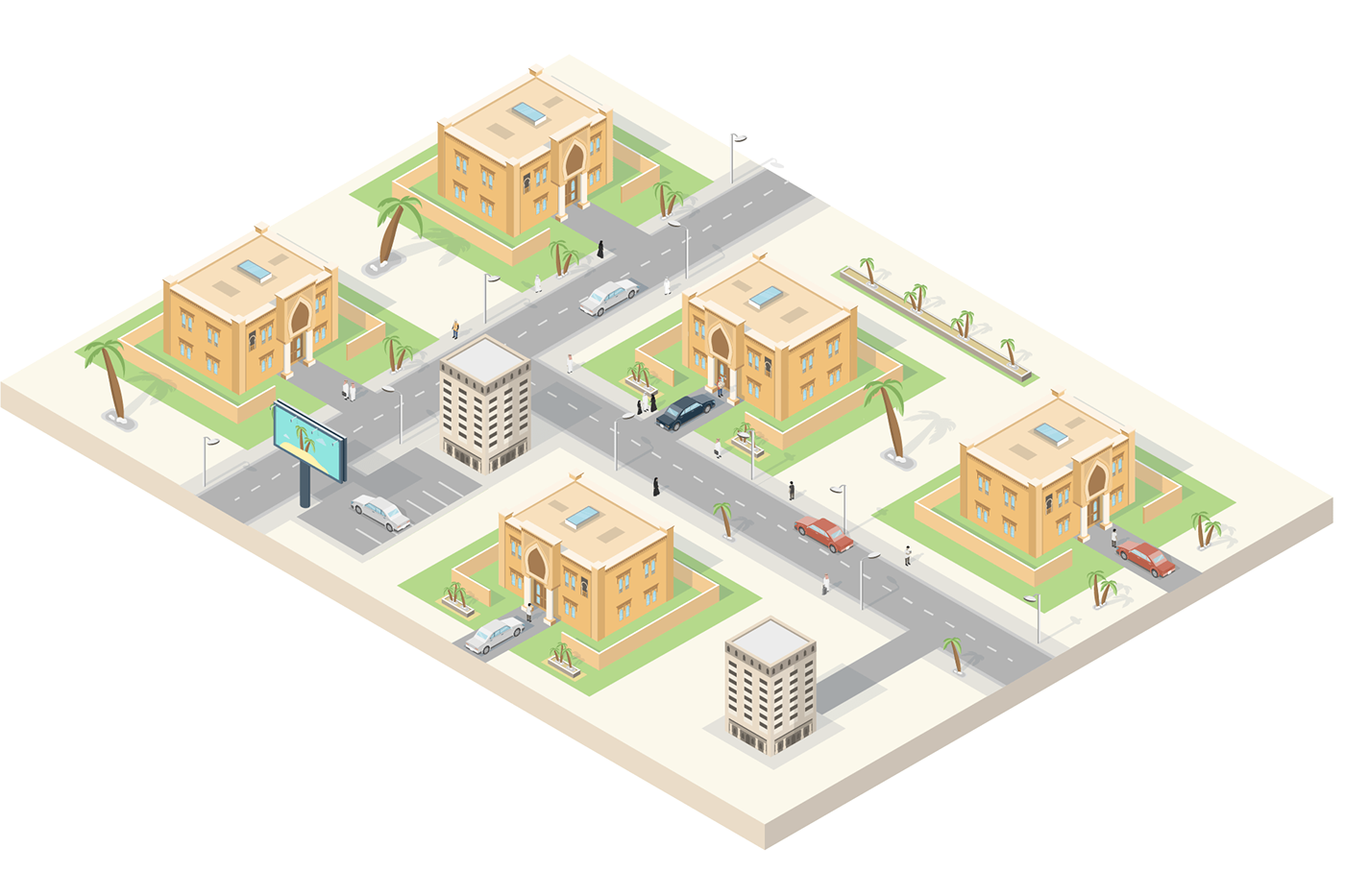 smart cities isometric illustration Saudi Arabia smart technology IoT Mobile Technology security automation houses