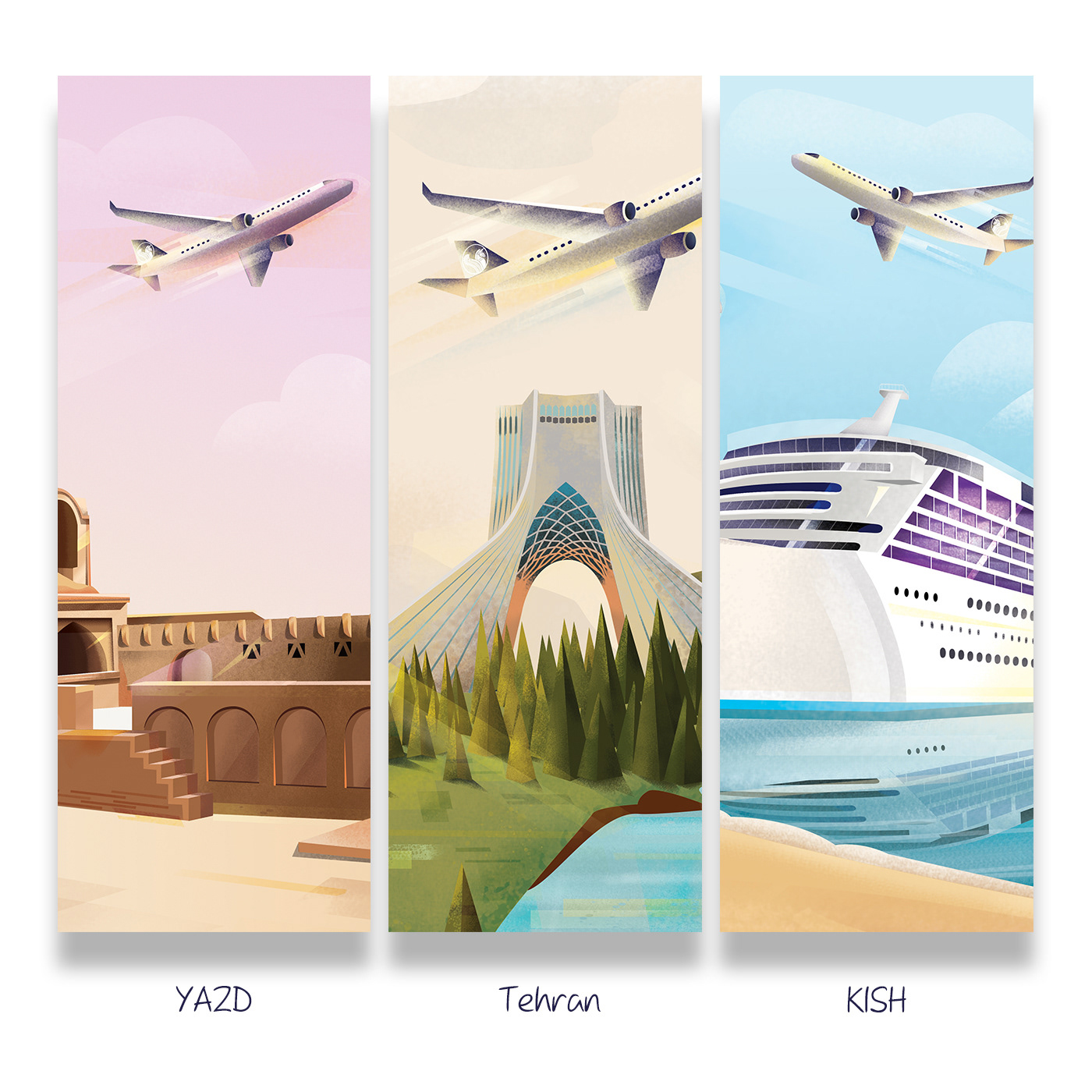 airline calendar graphic design  Historical Building ILLUSTRATION  Iran Nature plane SKY Travel