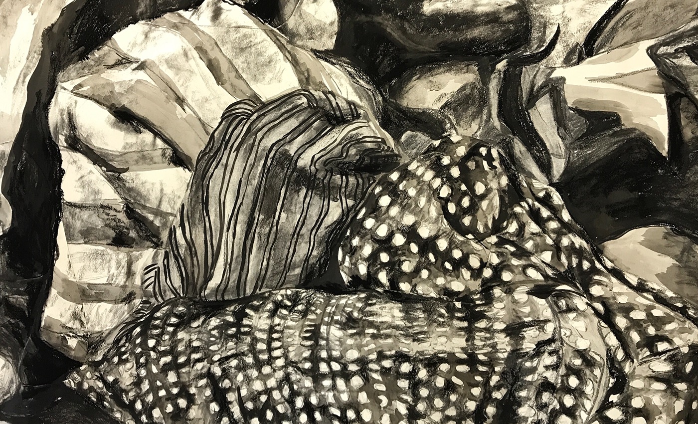 still life Foundation Year charcoal ink