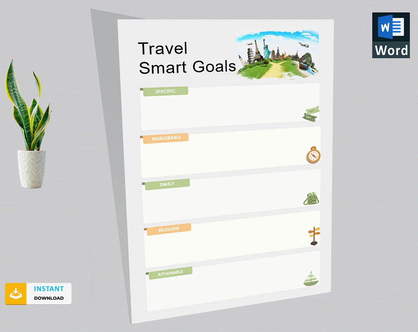 Travel goal planner print customizable editable template business ms word professional
