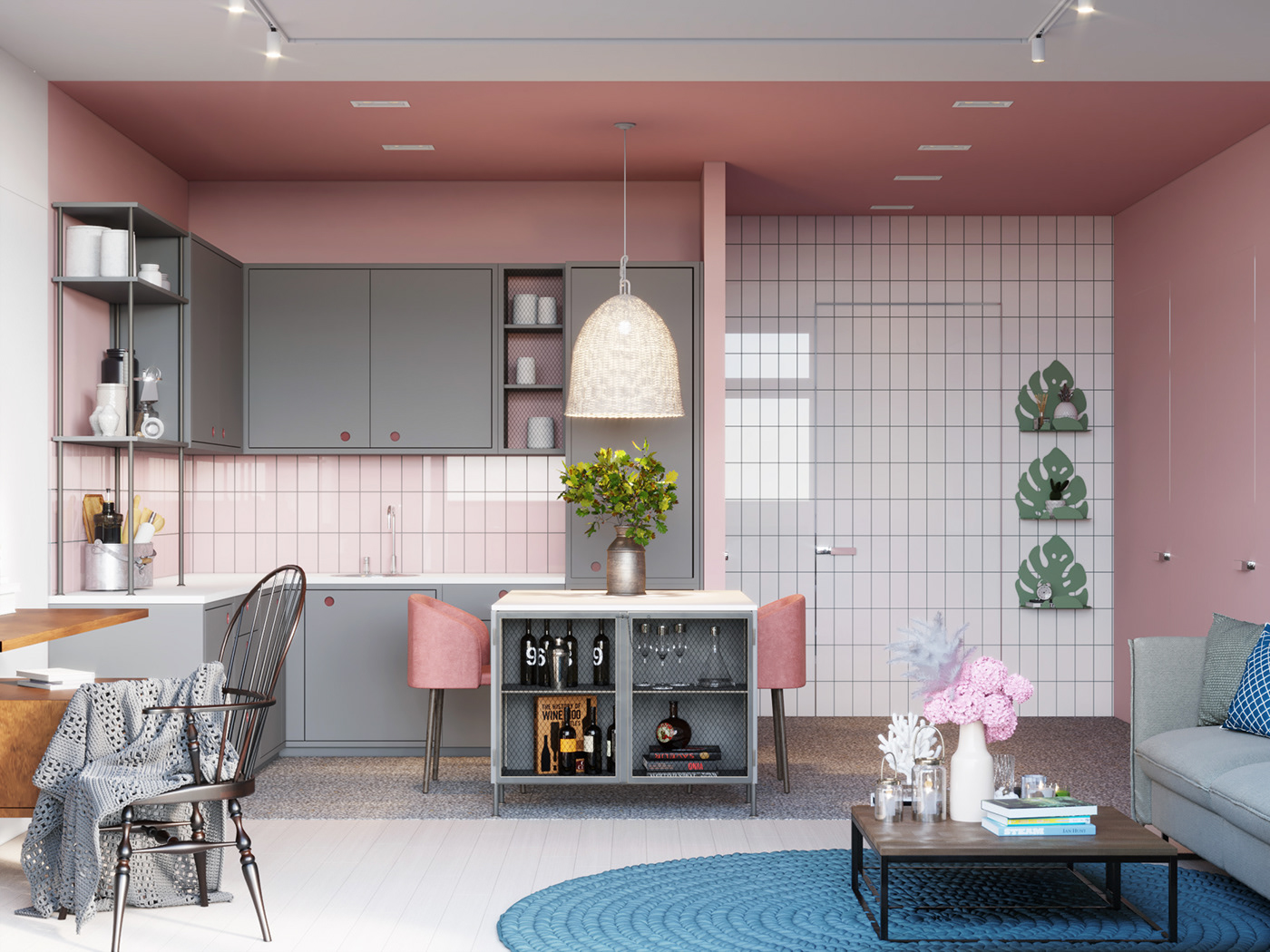 Flat Pink tile Scandinavian hygge appartment Kyiv ukraine dedesigngroup