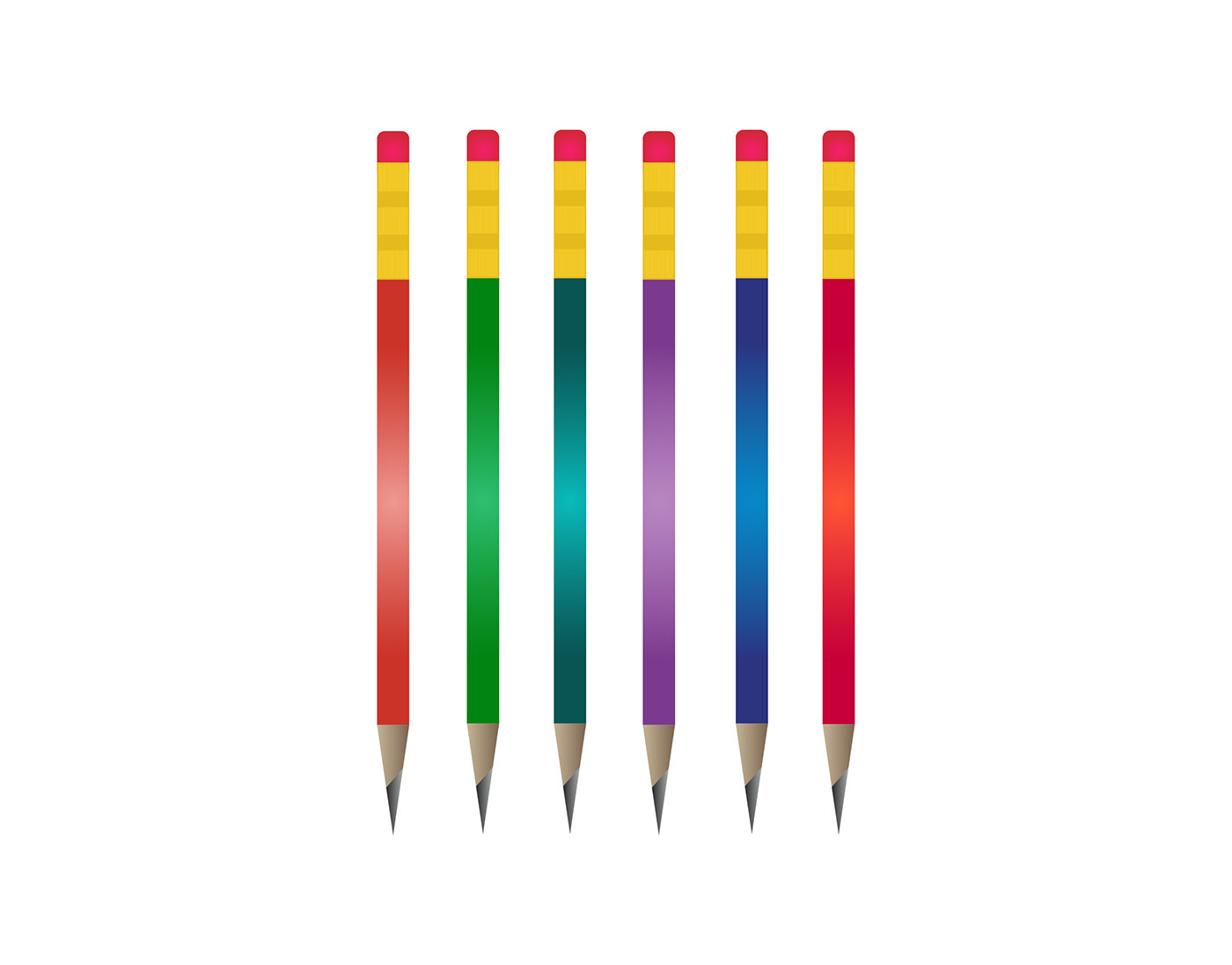 pencil shape Icon ILLUSTRATION  bundle colorful wooden eraser Education set