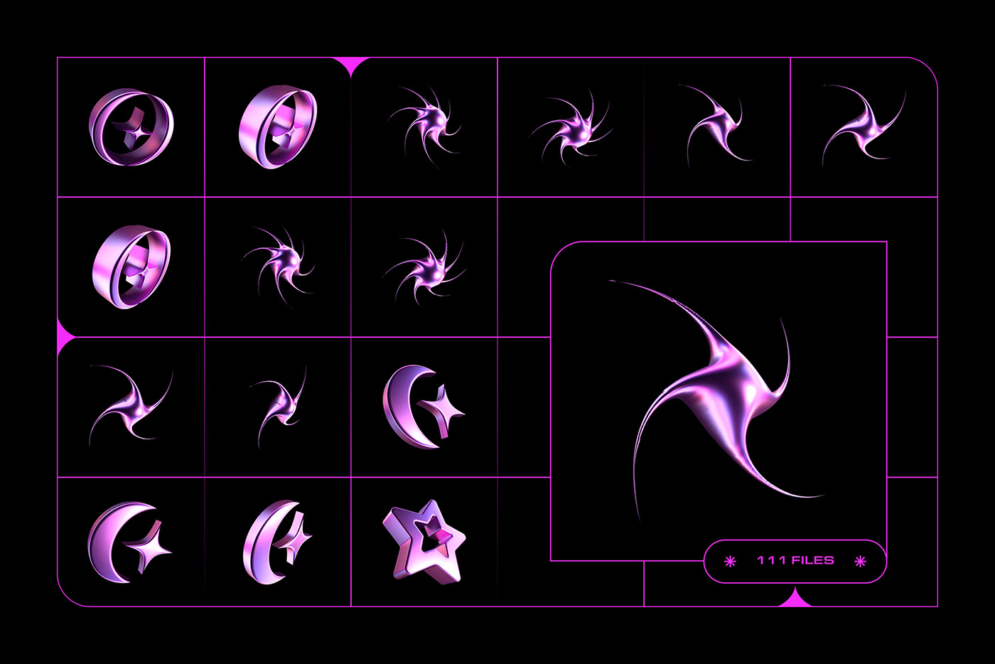 Y2K chrome pink Cyberpunk futuristic assets resources download 3D 3D shapes