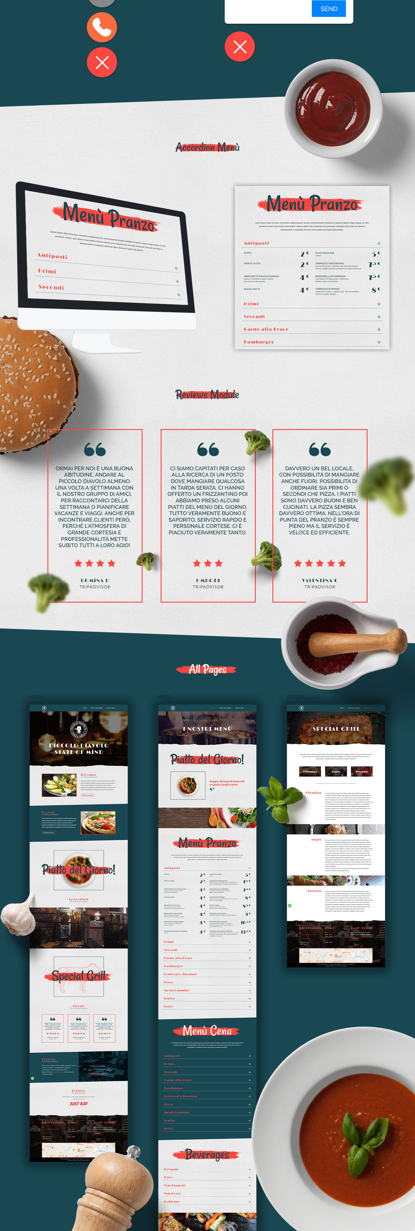 Web Design  design Website blue red css HTML wordpress frontending restaurant