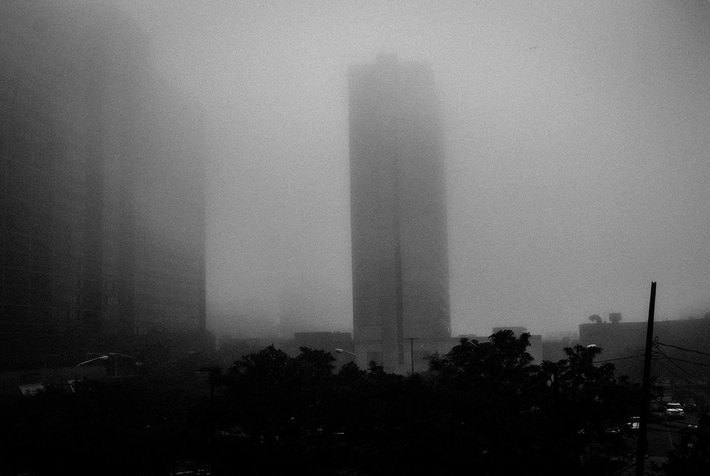 fog city cityscapes monochrome