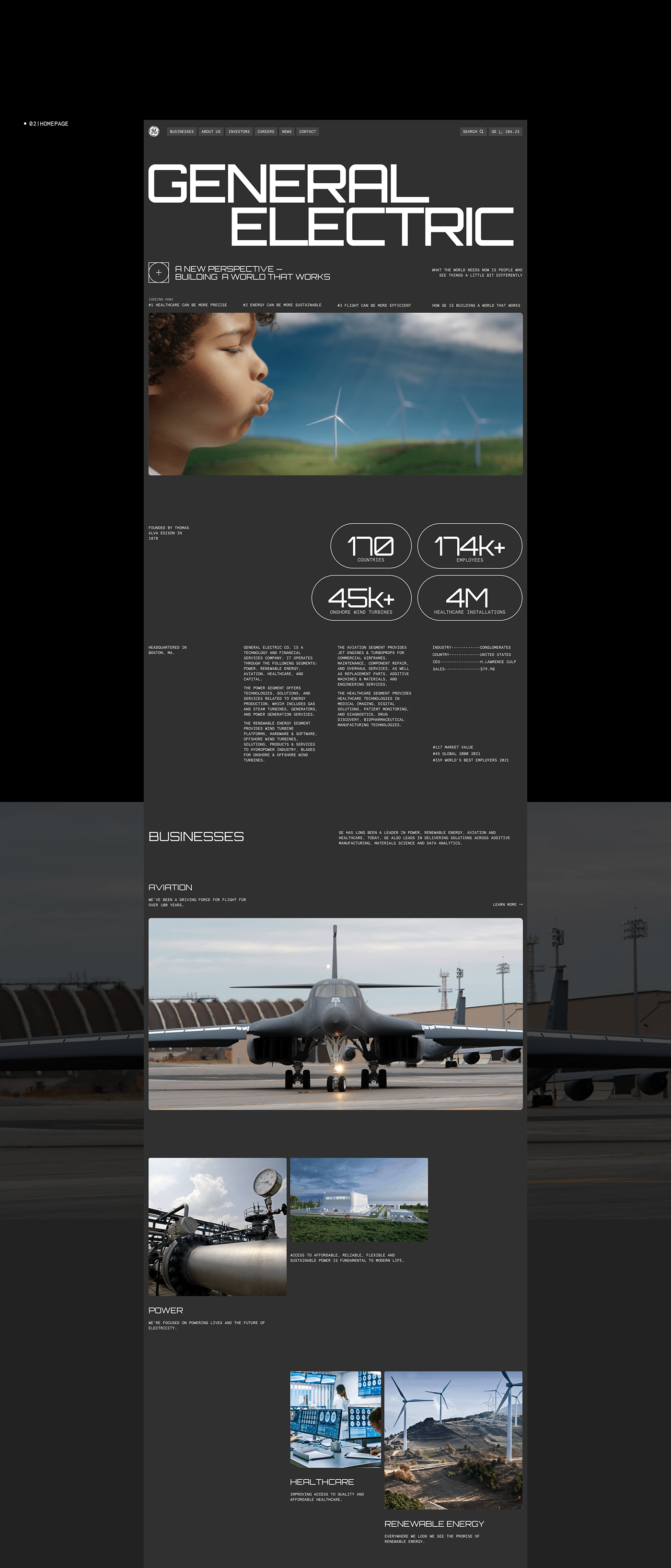 Aircraft Corporate Site Design dark theme Figma Interface power redesign UI/UX Website Design