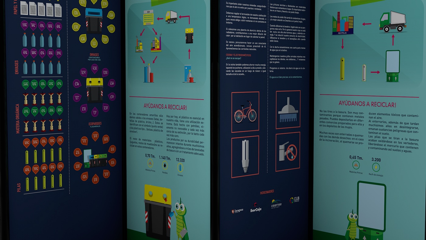 ilustracion biombo reciclaje ecologia zaragoza ESDA recycling eco infographics