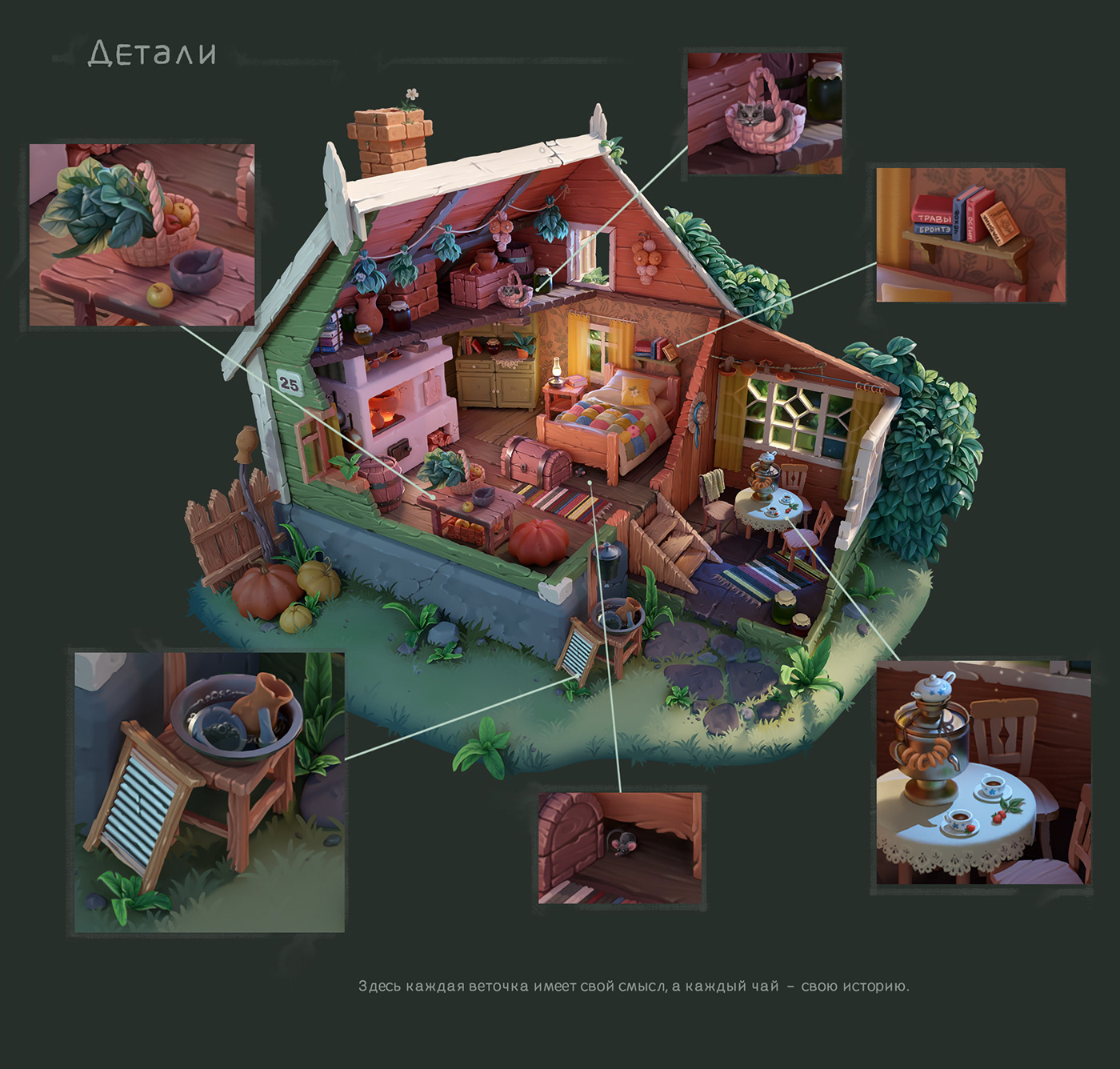 herbalist house 3d blender art 2D art game Digital Art  concept artwork village Russian village