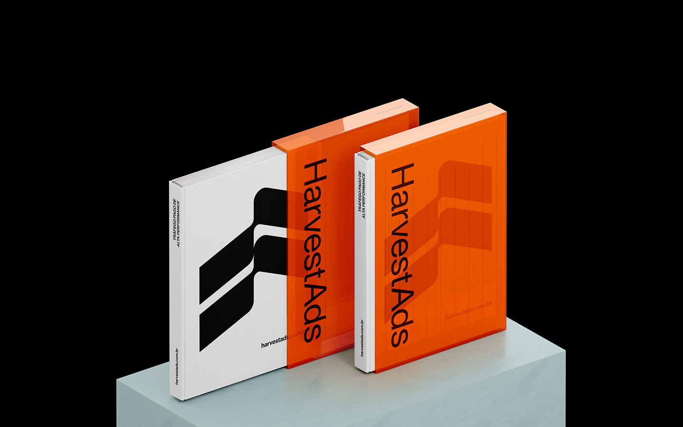 Mockup de dois livros com capa protetora e um símbolo aplicado
