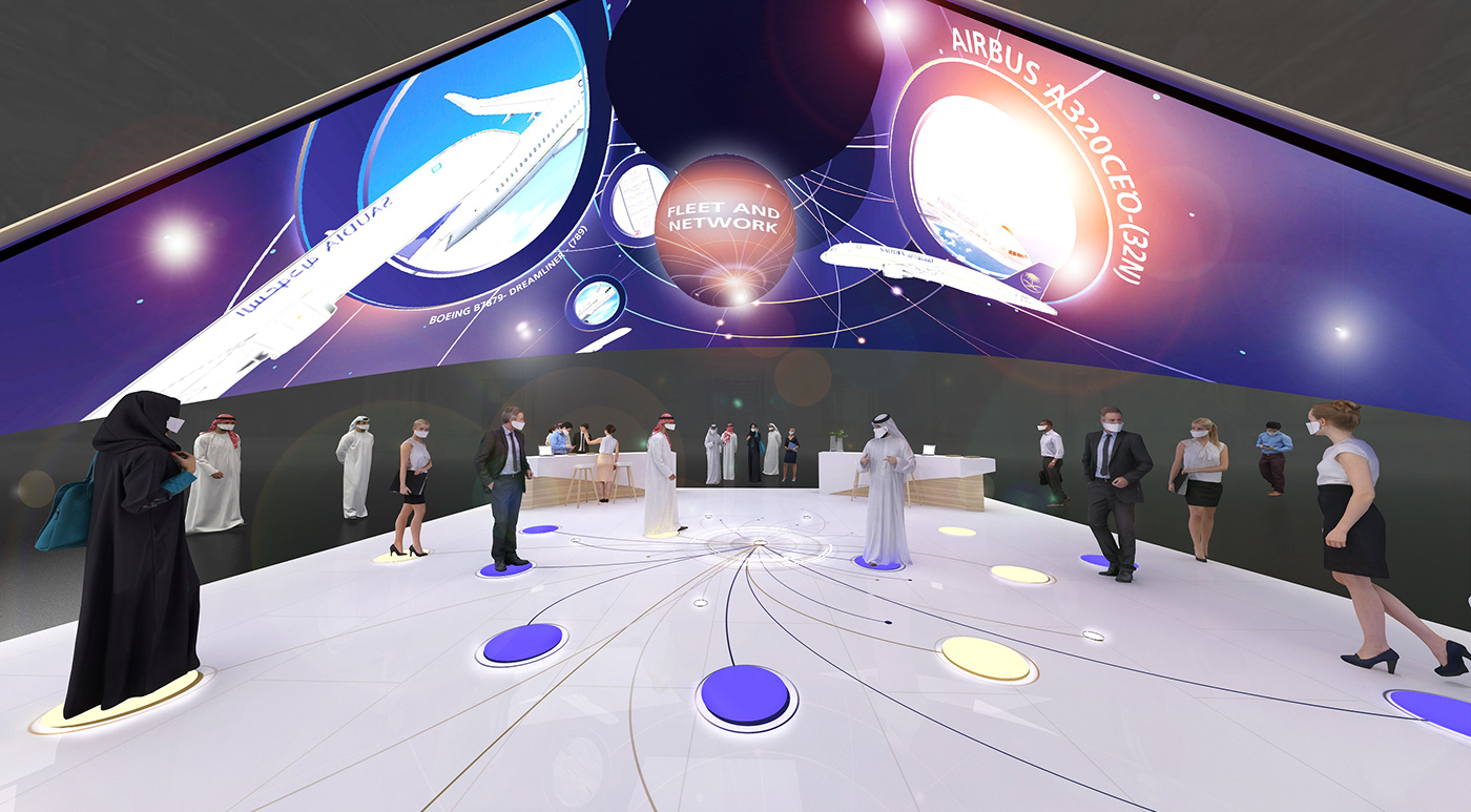 Aerospace airline brand design Event Design Events exhibitionstand marketing   saudia visual identity