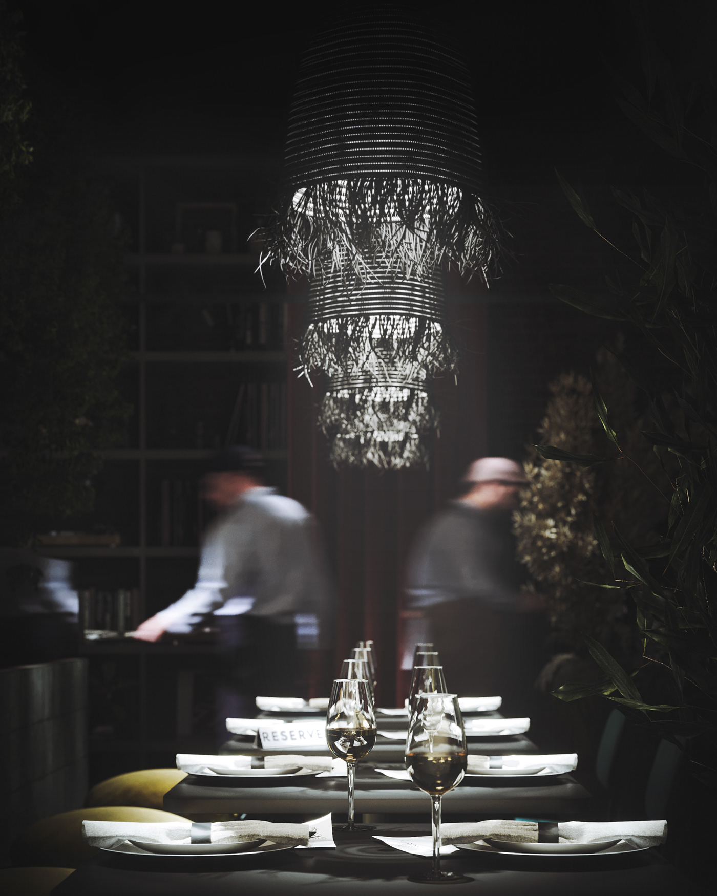 3D design Interior night plants restaurant visualisation visualization