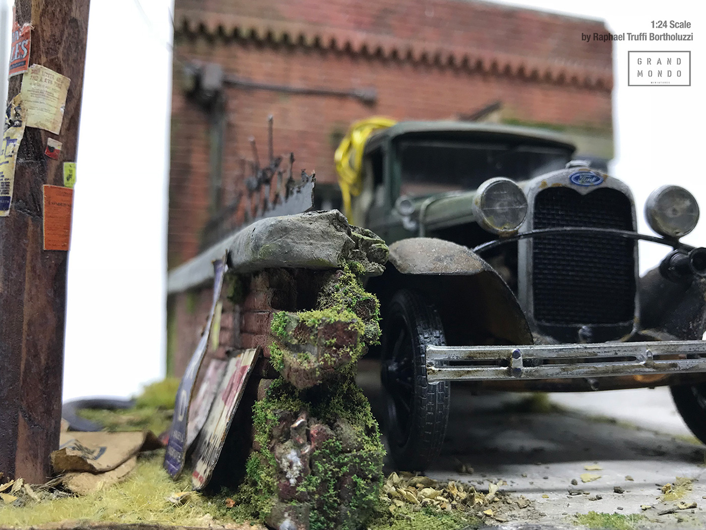 Miniature Diorama garage Ford handmade crafts   Brazil artwork abandoned antique