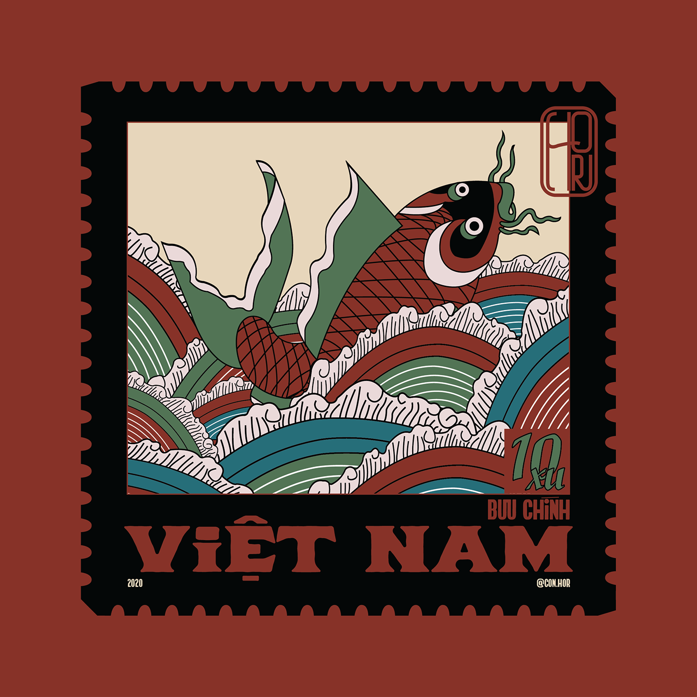 Ancient art asian dong ho graphic history stamp tradition viet nam vietnam