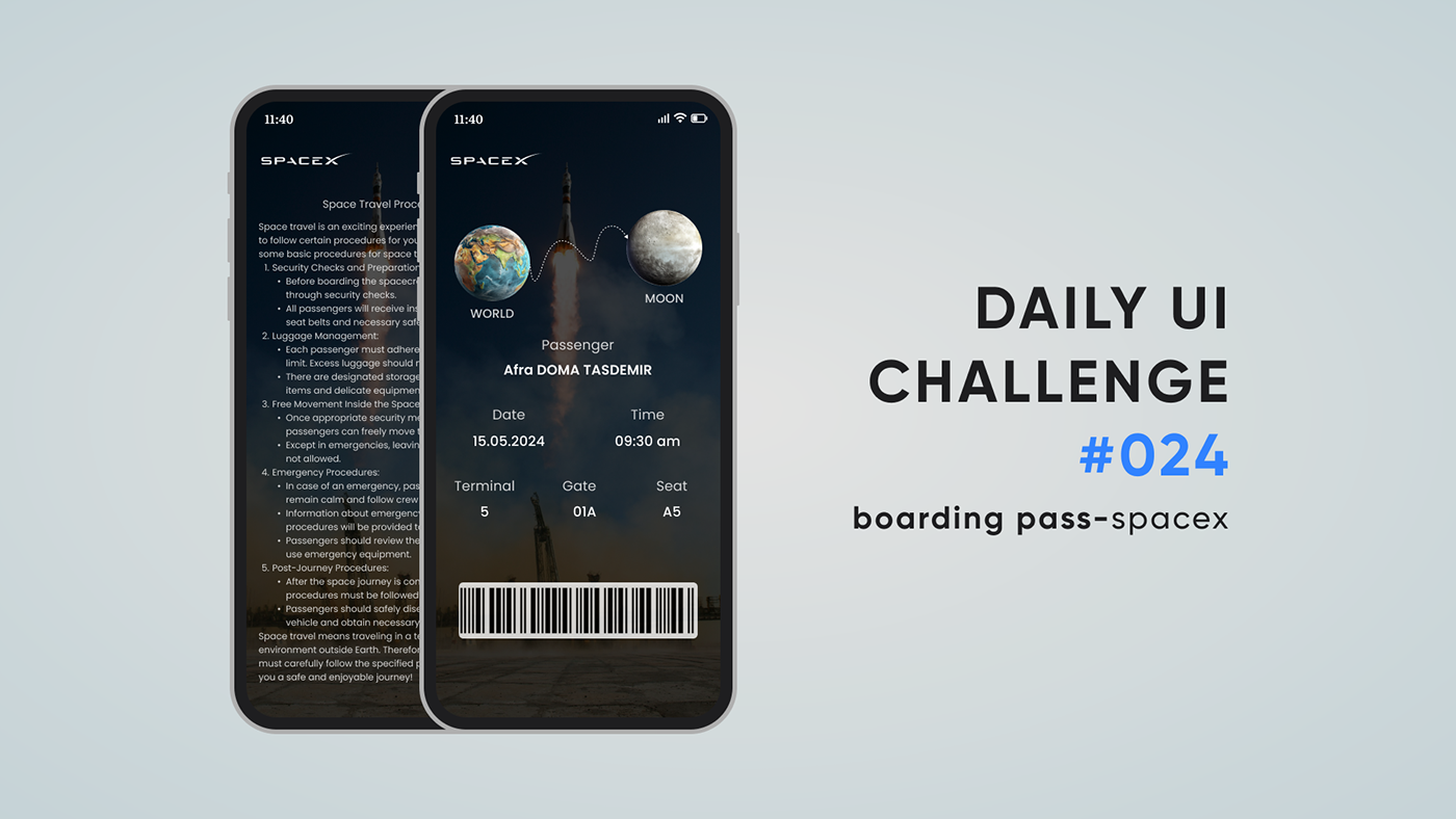 DailyUI daily ui dailyuichallenge ticket spacex boardingpass mobileapp UI/UX ui design day024