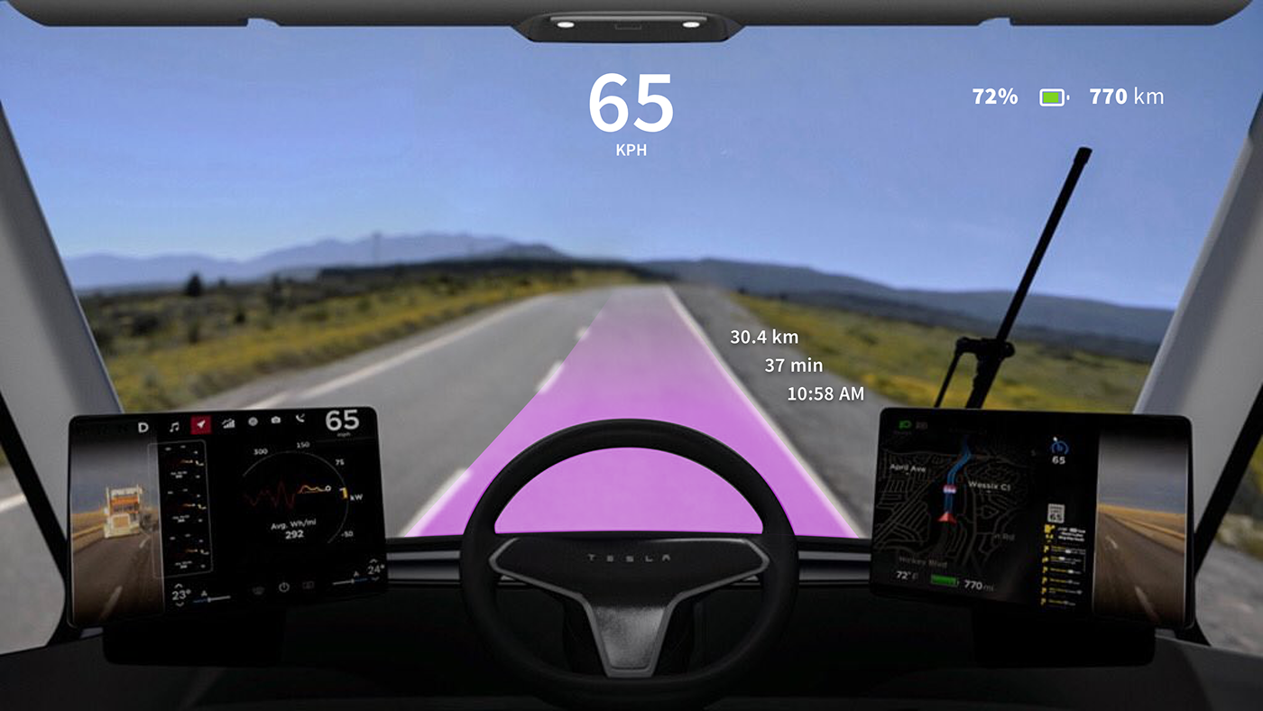 tesla augmented reality HUD windshield Truck Driving AR UI autopilot safety