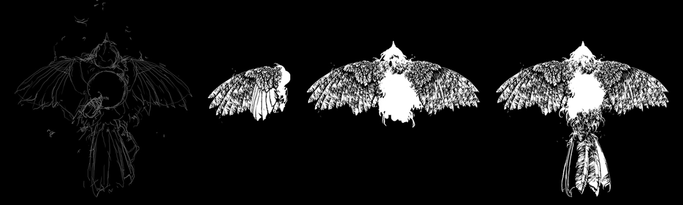 Ivan Belikov monochrome black graphic illustrations feathers bird further up avantgarde Glitch