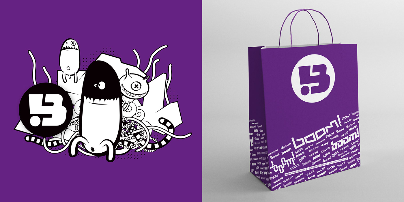 Bildmarke Monster Illustrationen und Paperbag · boom! store Bochum · Designstudio Steinert