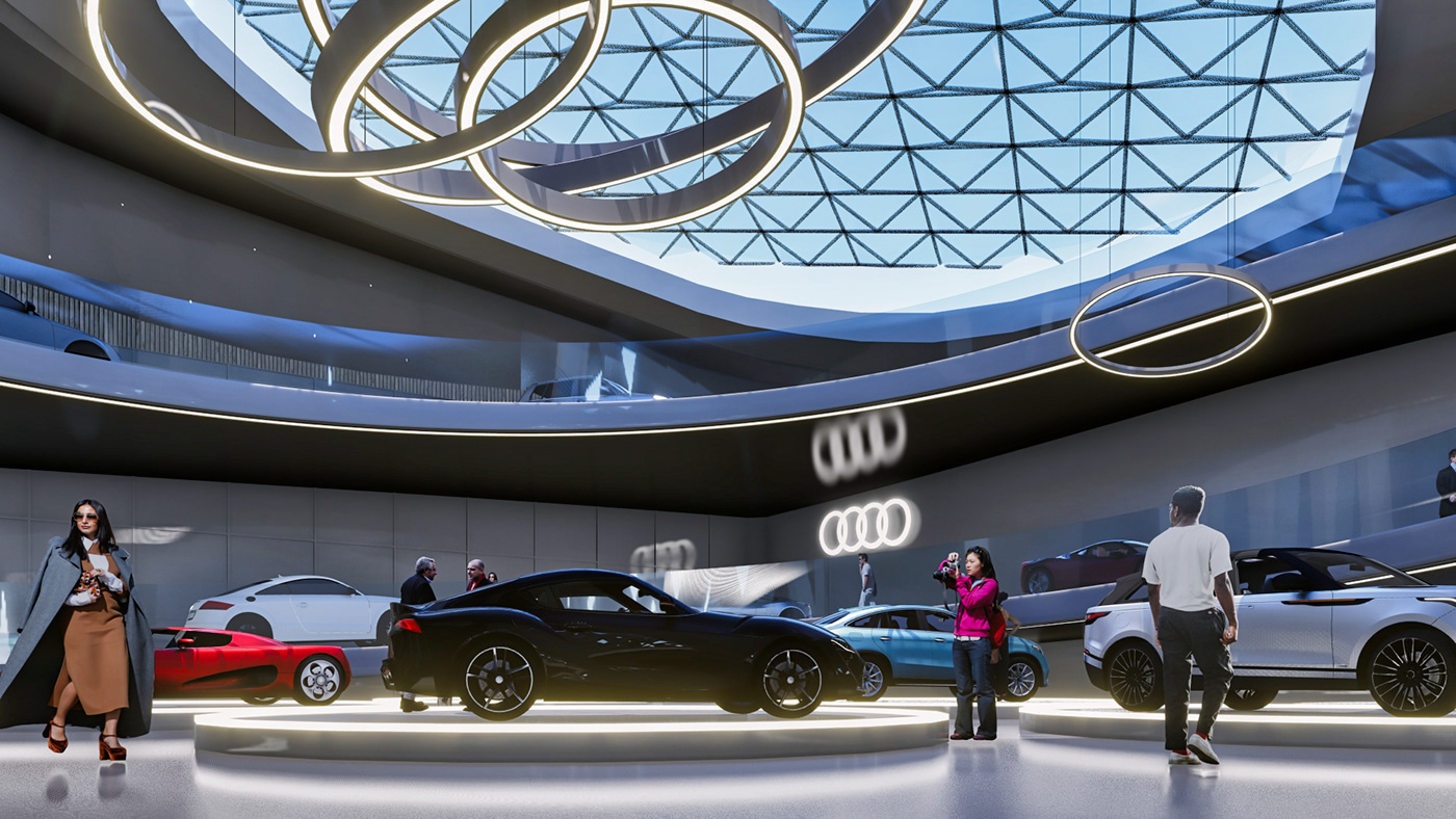 visualization architecture competition architecture design award winning Car Museum car showroom exterior finalist rendering service center