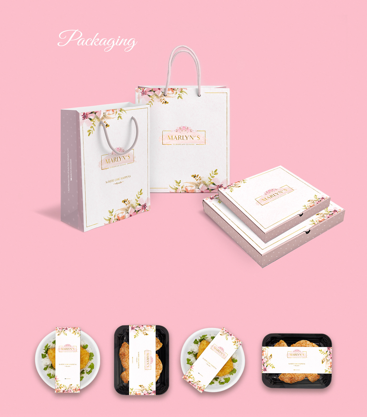branding  logo menu Flowers restaurant International cuisine art direction  feminine Packaging identity