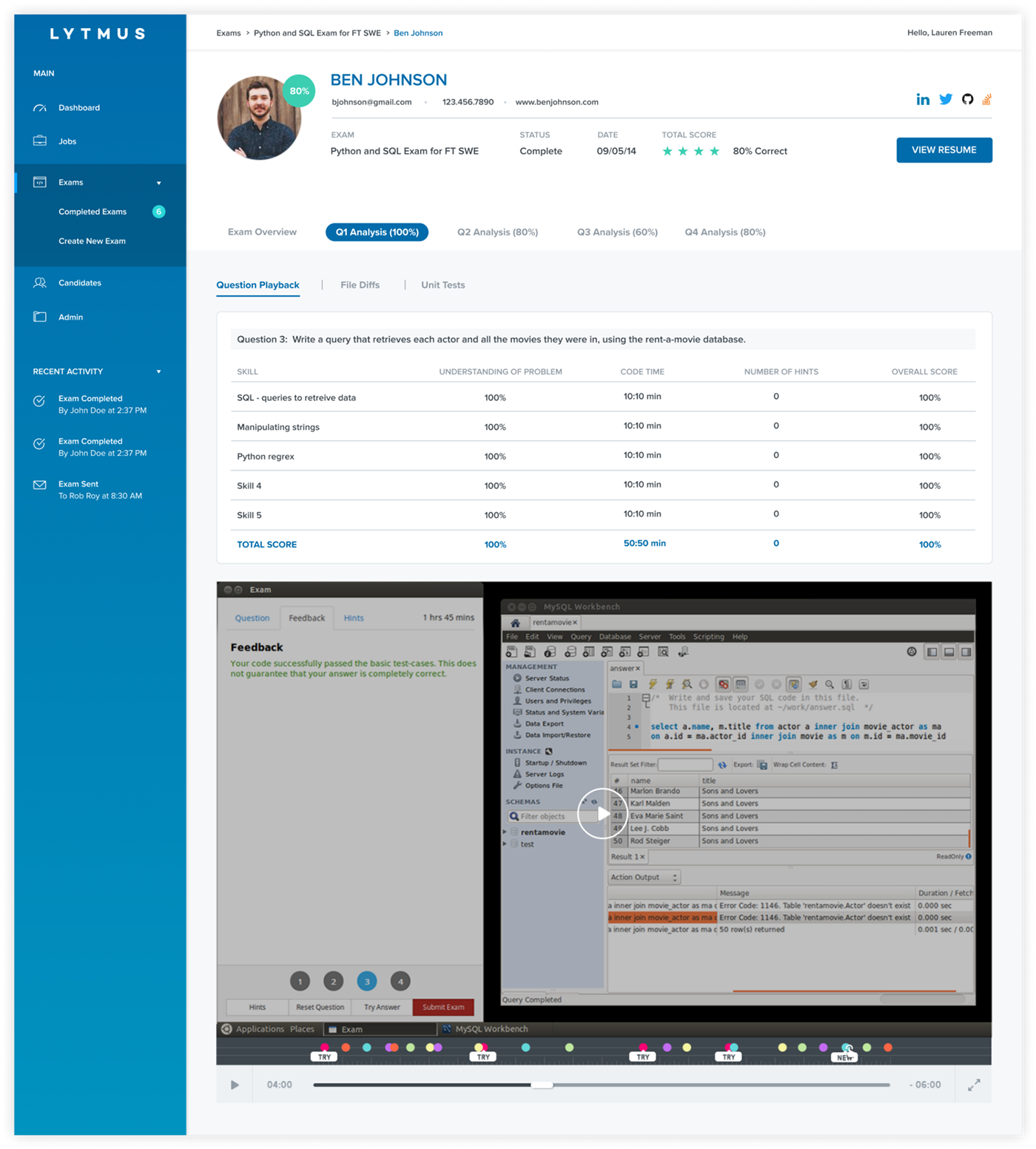 coding user interface dashboard hiring blue clean minimal simple exam score grade