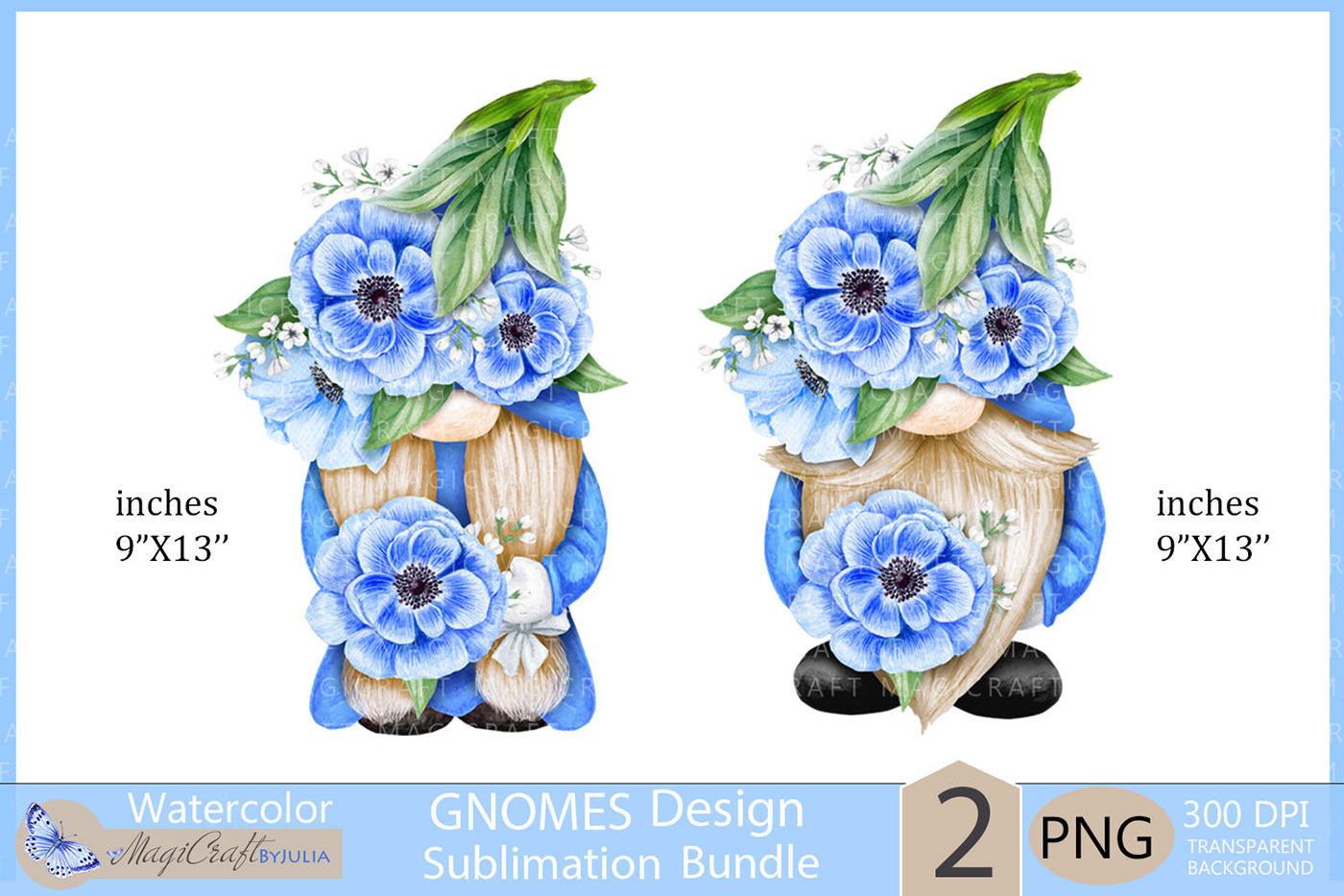 anemones blue gnome dwarf floral flower gnome gnomes png t-shirt watercolor