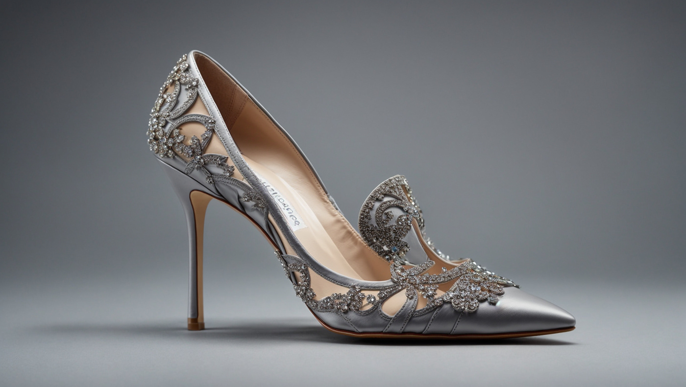 design high heels photorealistic Haute couture shoe design FASHION MASTERPIECE iconic style luxury footwear Manolo Blahnik-inspired Timeless elegance