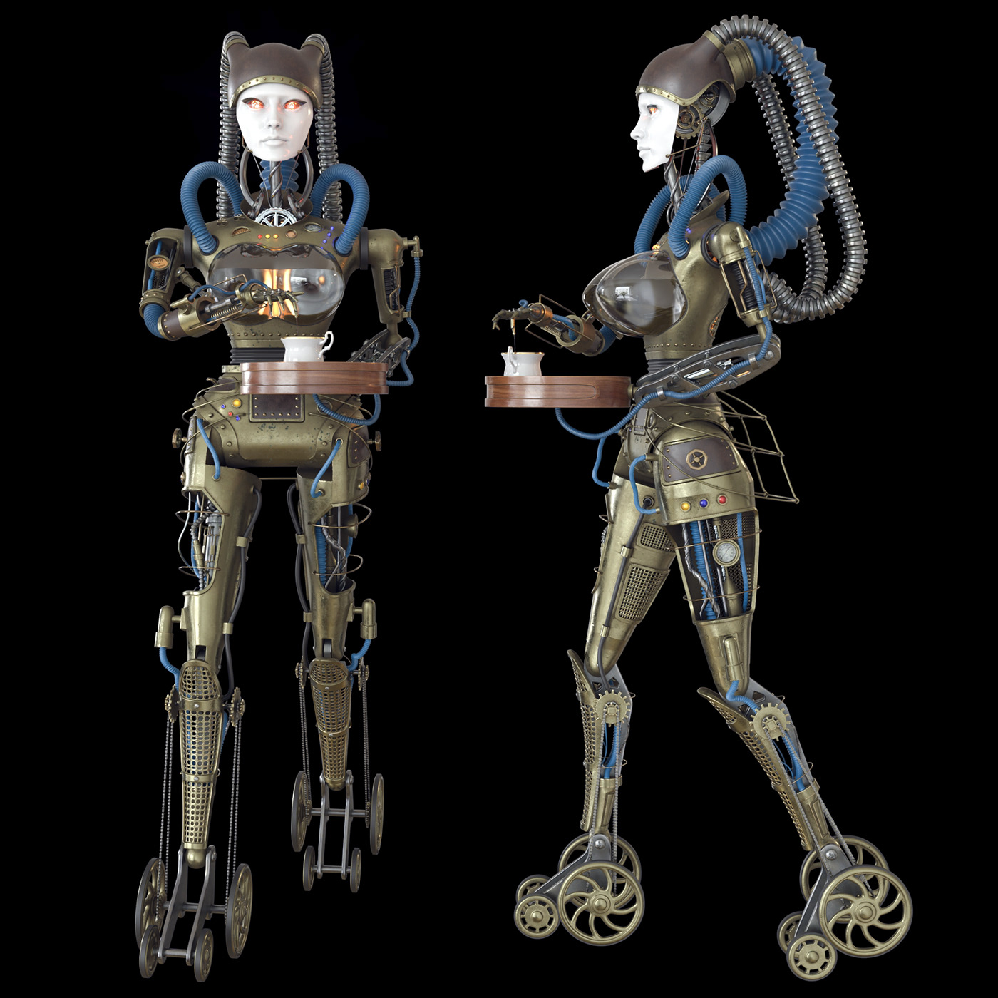 CG Character Coffee Coffemachine device girl metal robot