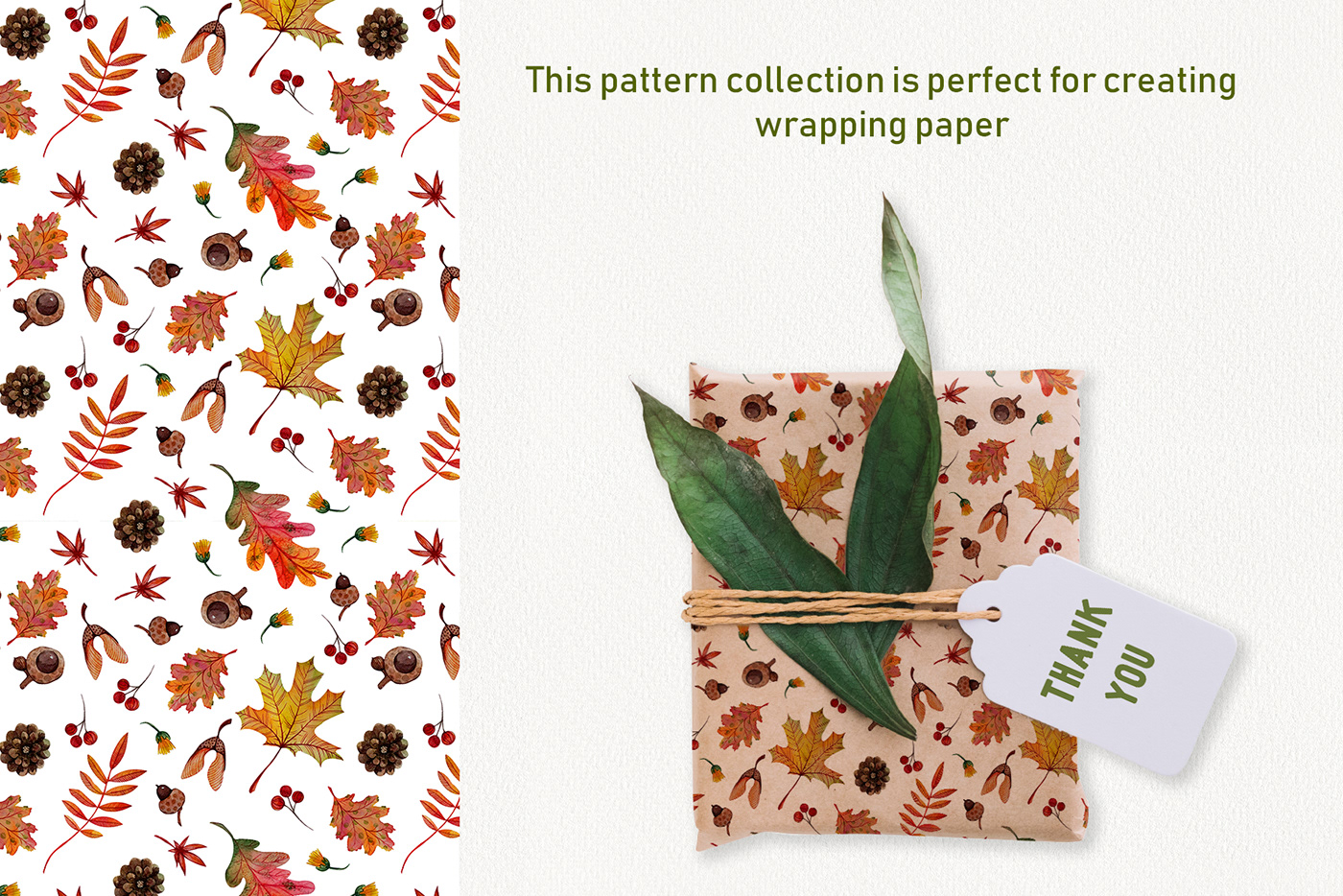 autumn autumn forest autumn leaves digital paper Fall handdrawn ILLUSTRATION  seamless pattern watercolor Wrapping paper