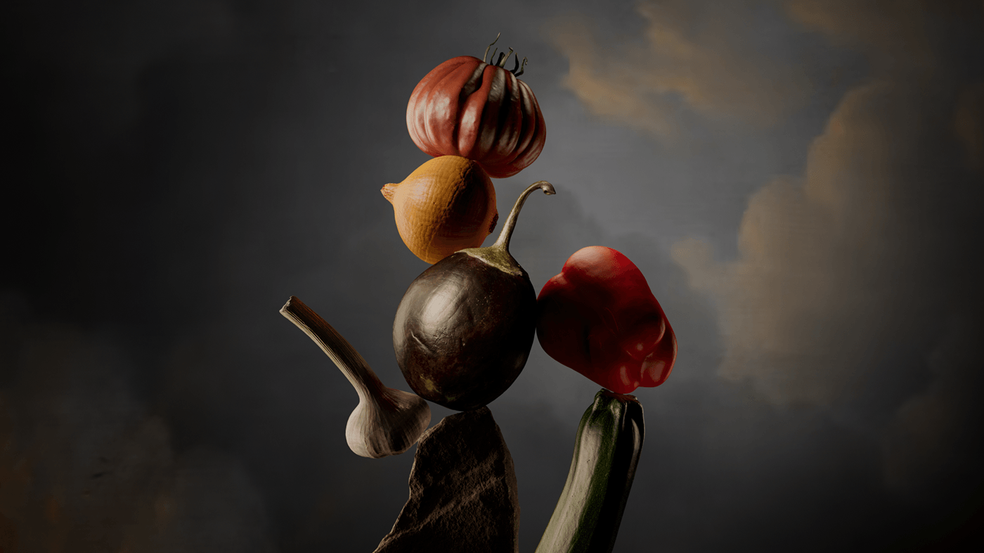 3D still life poster cinema 4d CGI design plants Food 