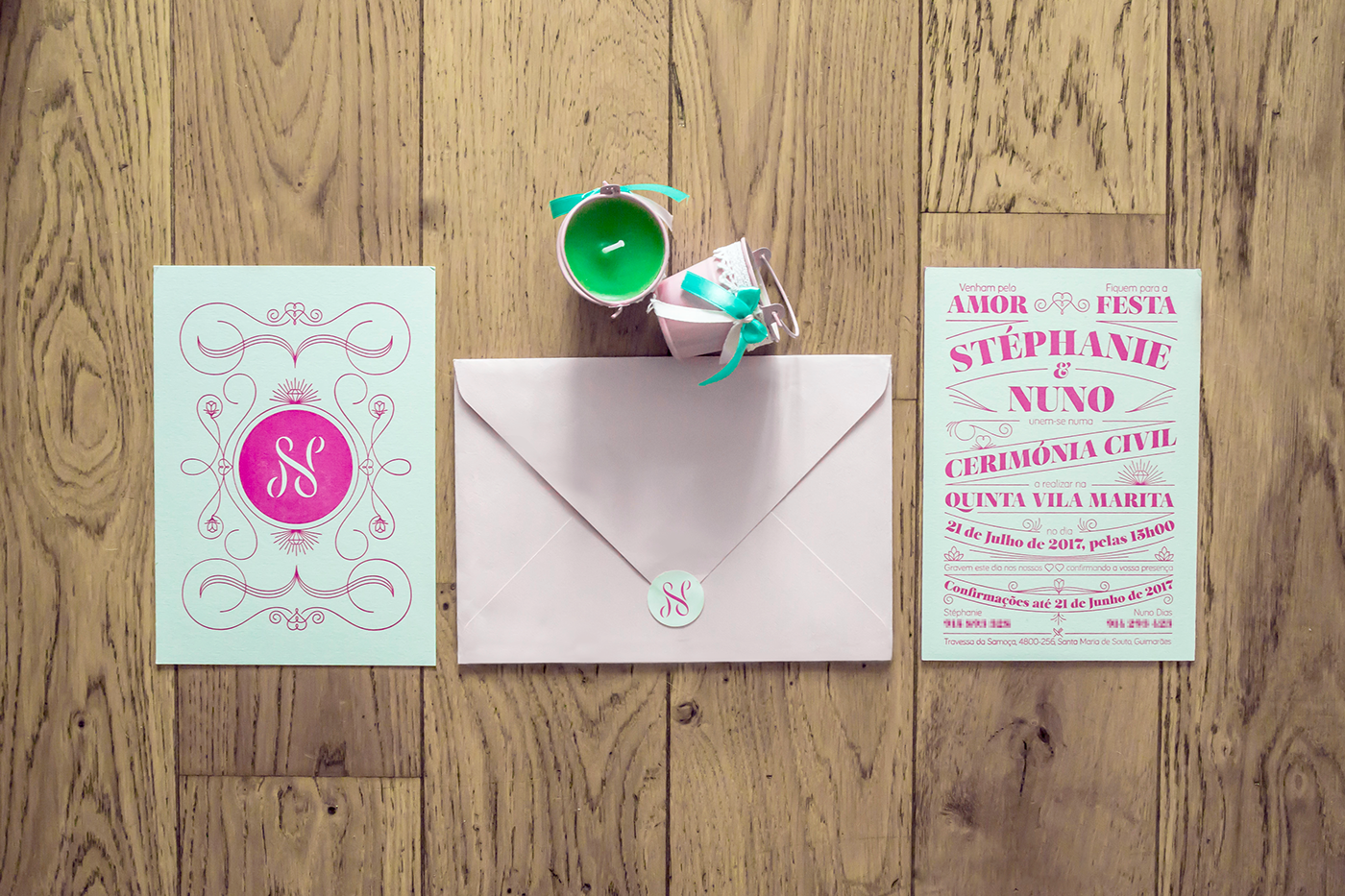 wedding invitation wedding Invitation candles letterpress print atipo foundry art deco twenties pink