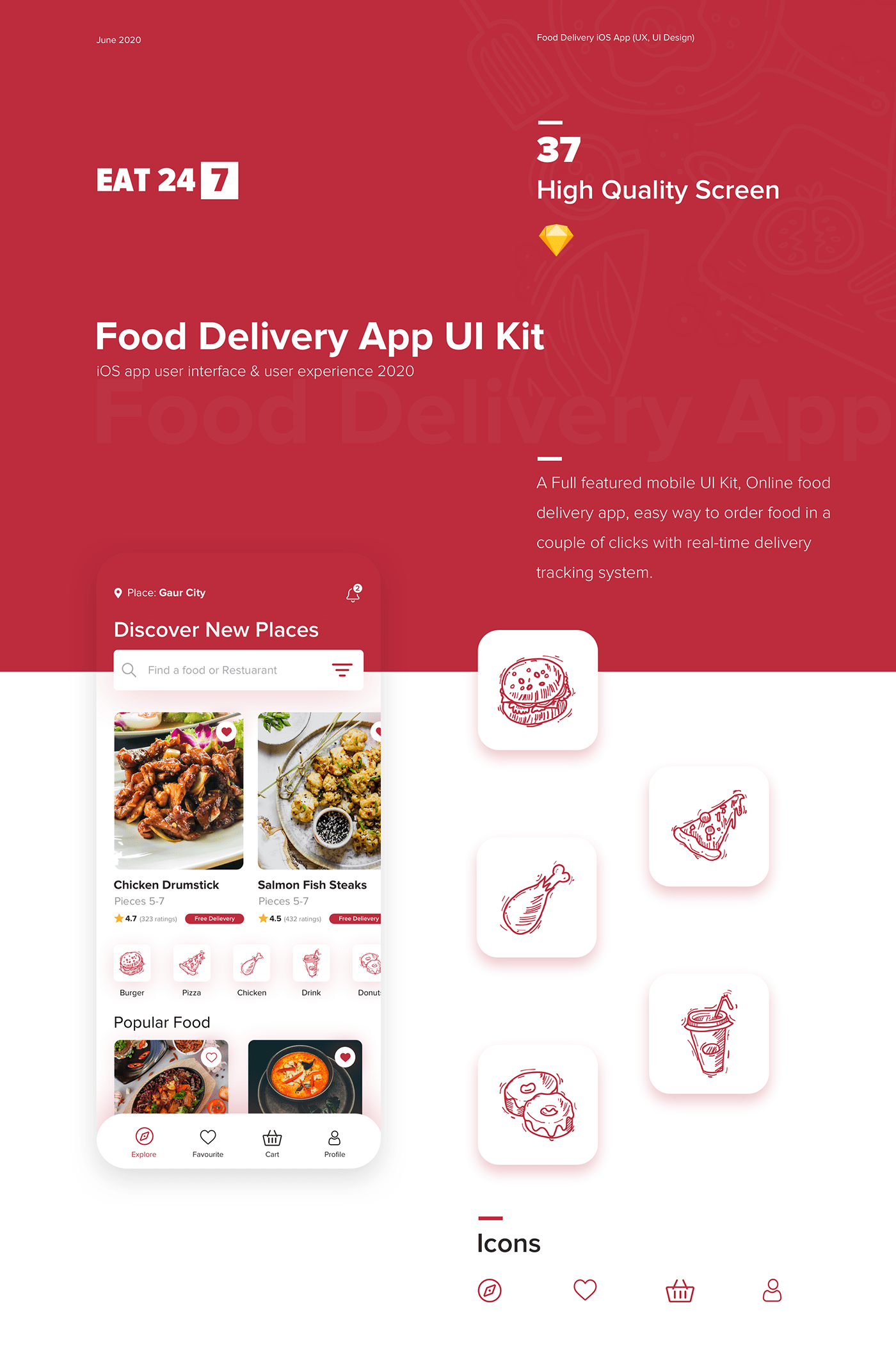 Food  ios UI/UX delivery app food app food delivery Mobile app online food delivery Restaurant Delivery App ui kit