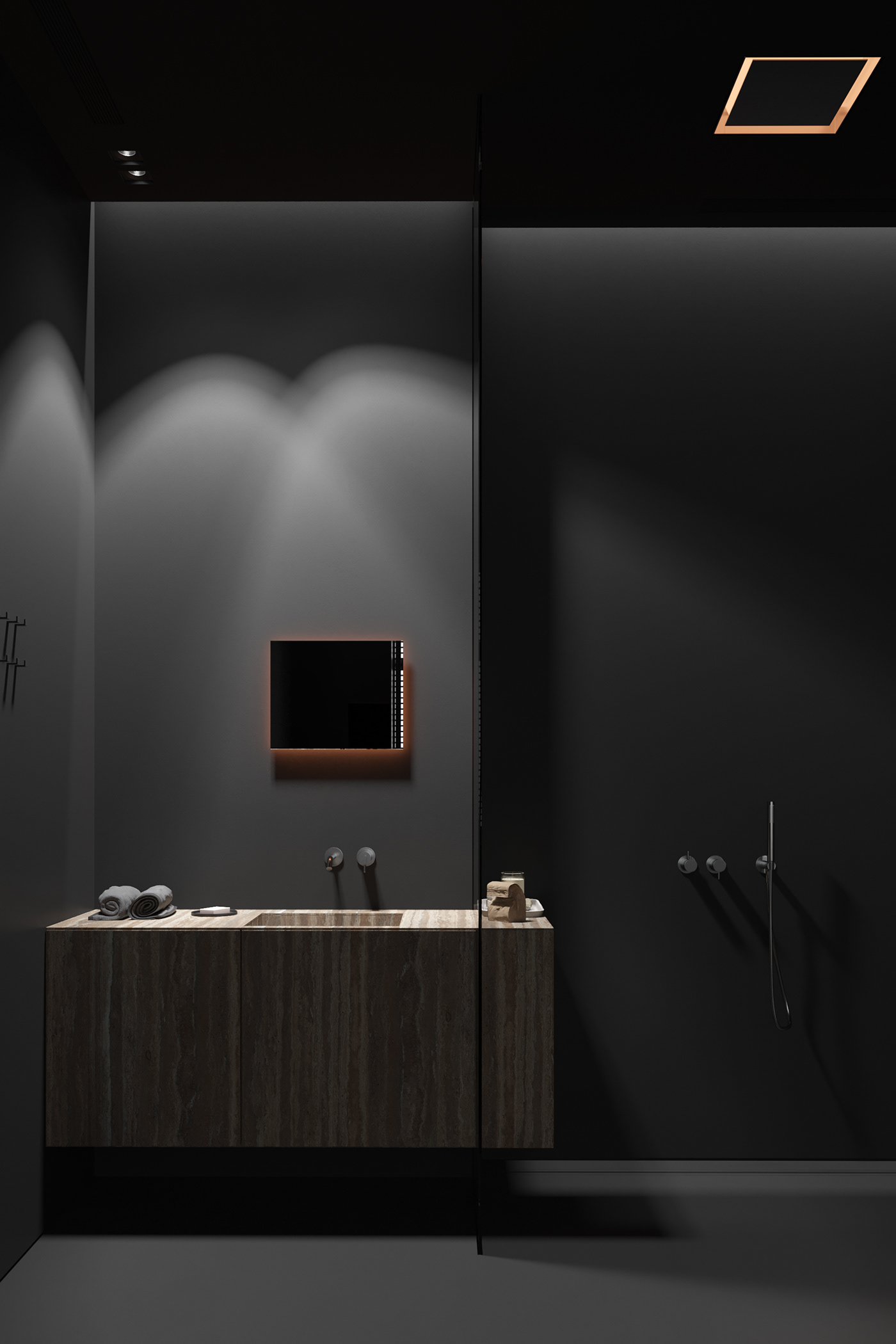 igor sirotov design Interior minimalist dark black interior bathroom kitchen kiev dubai