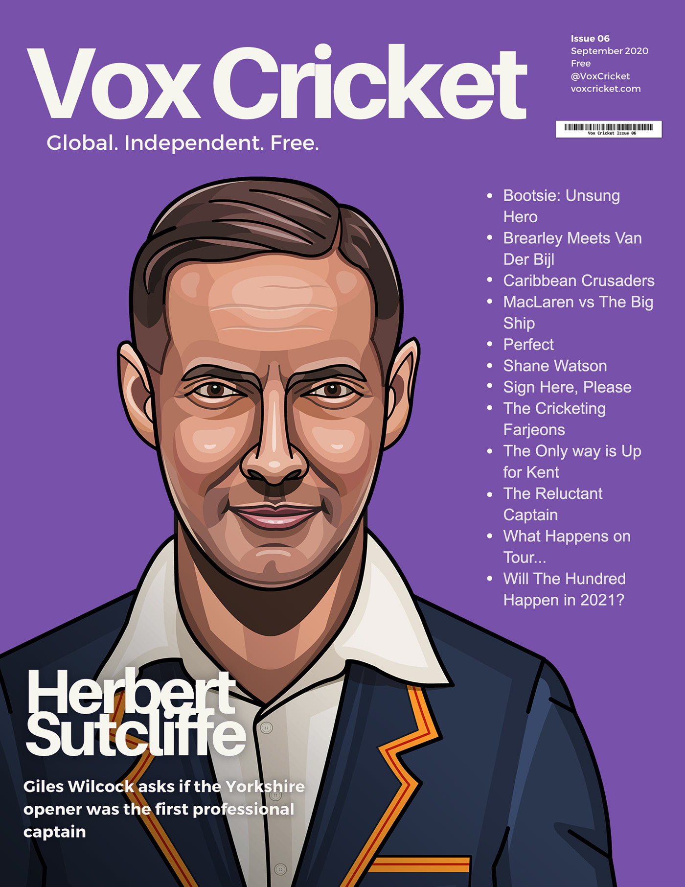 Cricket Cover Cricket magazine Herbert Sutcliffe portrait Vox Cricket Vox Cricket Cover
