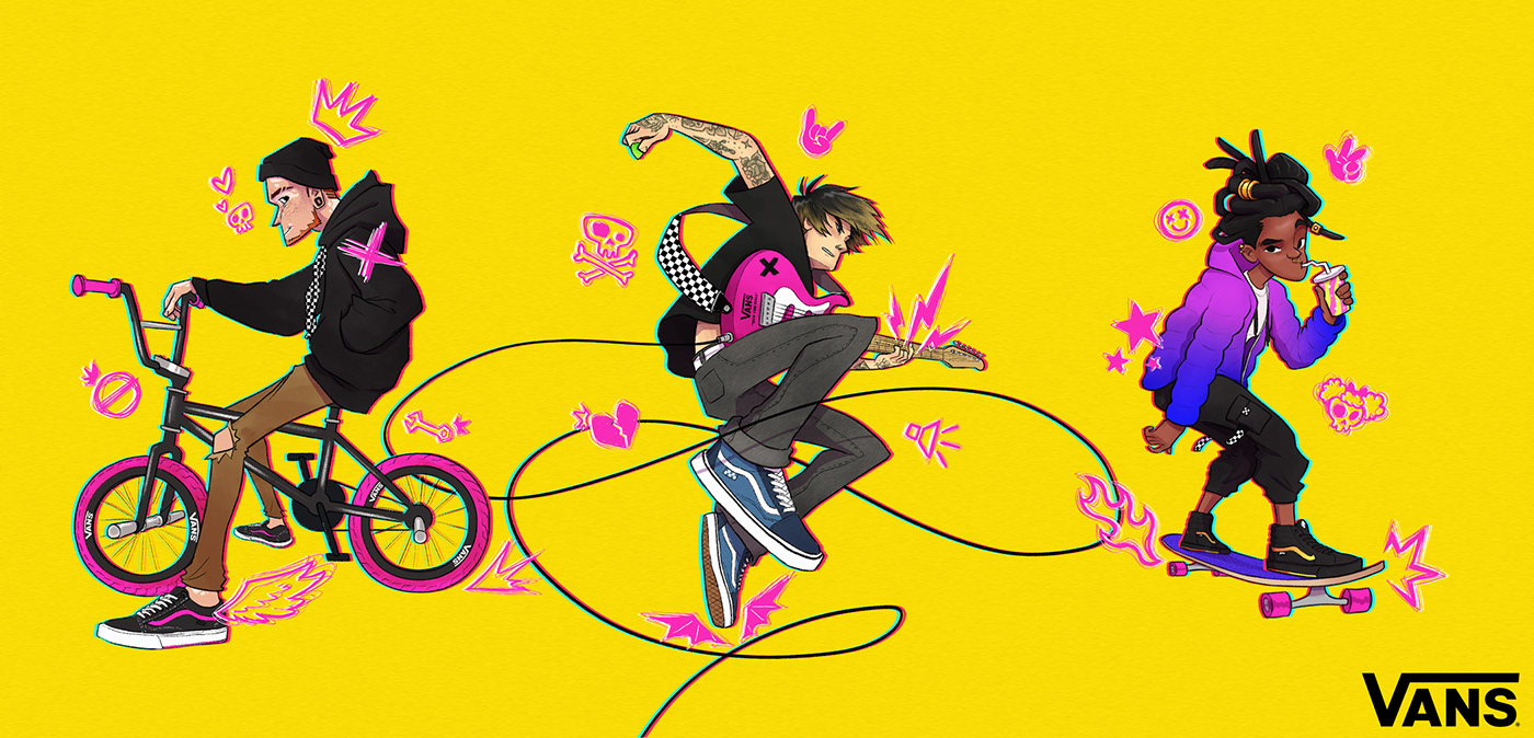 brand brand characters campaign Character characterdesign creative ILLUSTRATION  lifestyle pink Vans