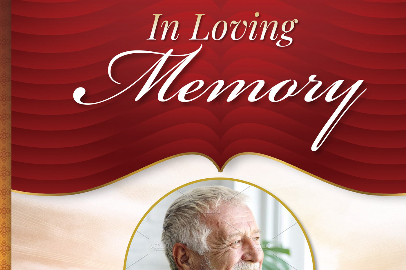 loving funeral funeral program word template publisher template bi-fold brochure memorial service gold decal red program