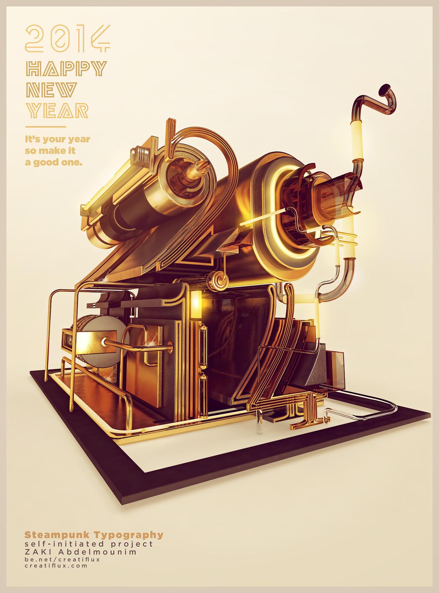 STEAMPUNK year 2014 3D typography cinema4d zaki inspire pantone type lettering new year Style photoshop
