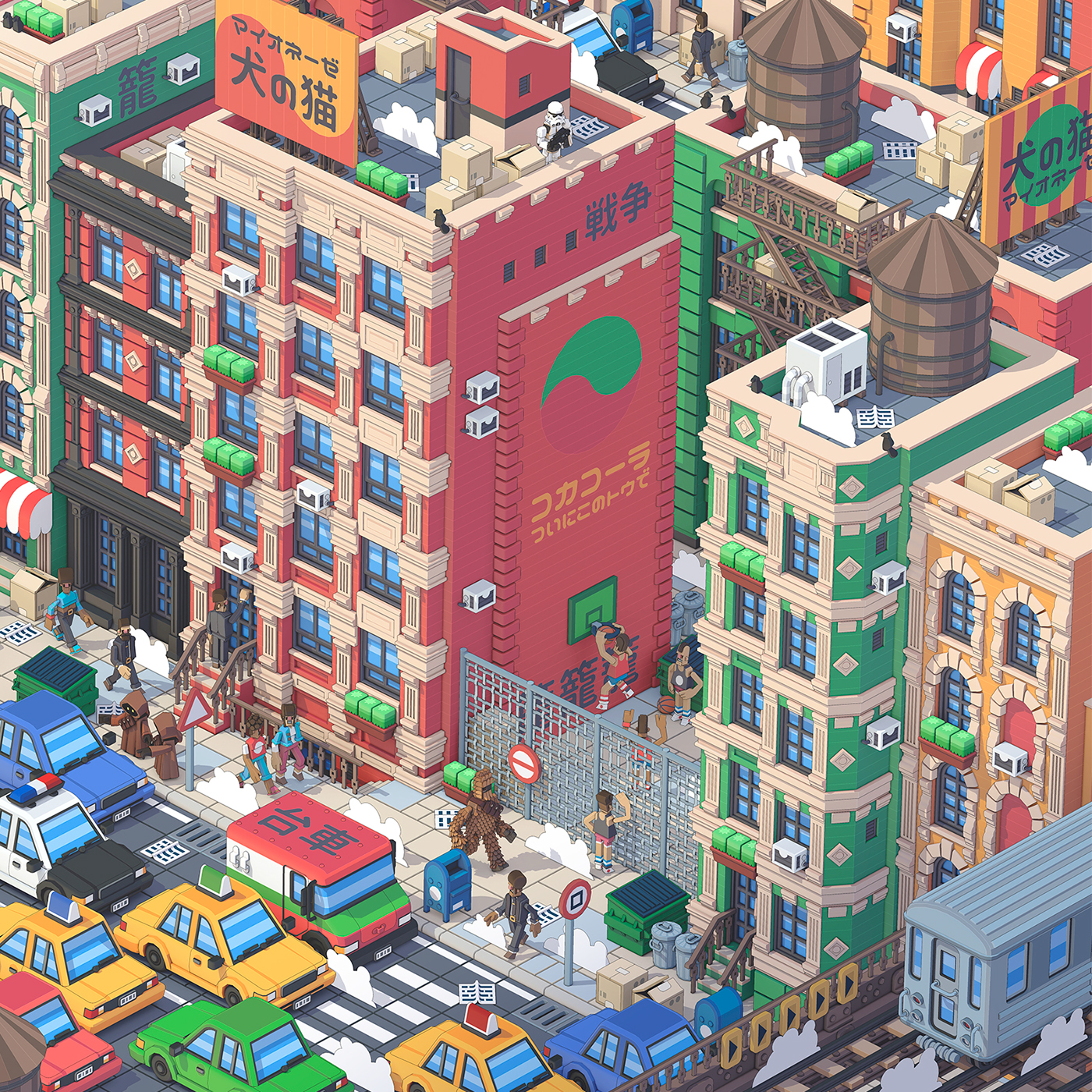 Isometric voxel ILLUSTRATION  eBoy gta New York city Urban Landscape SketchUP