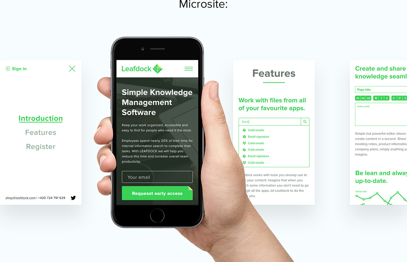 Leafdock app microsite logo fresh green guidlines Webdesign identity ux UI light blue application management software