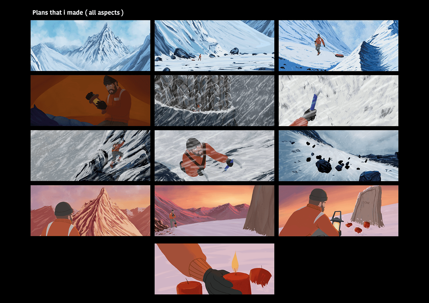 animation  digital painting Film   2D alpinist Landscape mountain snow storm