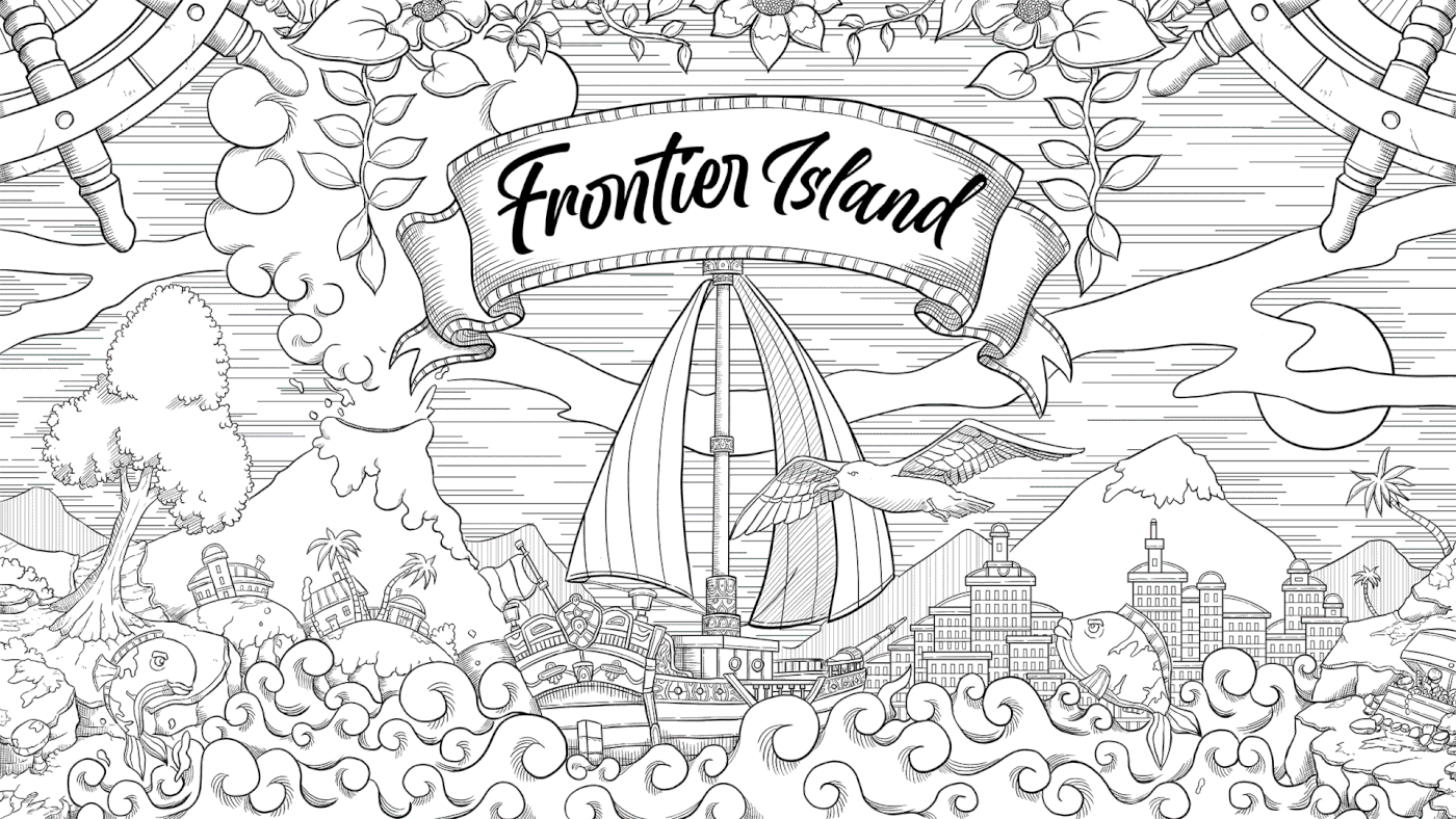 gif showing the coloring of the illustration for the frontier island beer brand 