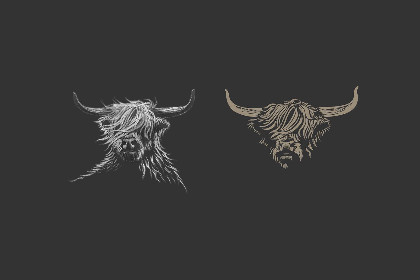 western cowboy logo woodtype scottishhighland cow Cattle farm farming restaurant