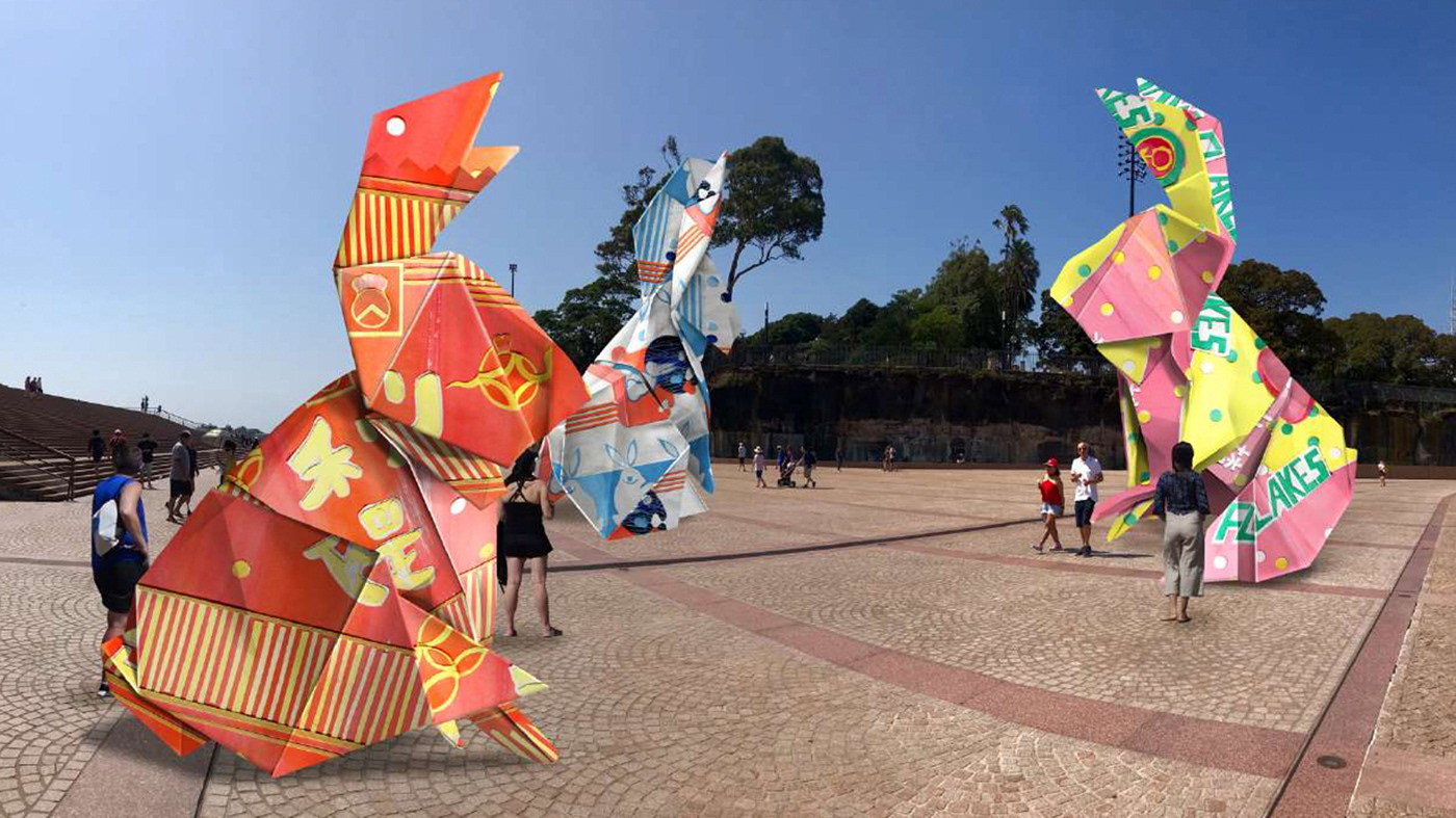 installation Lunar Lantern rabbit collage sydney