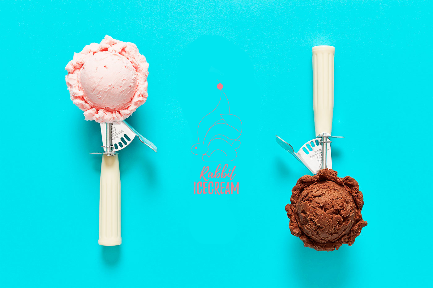 rabbit icecream design package brand identity cherry pink blue