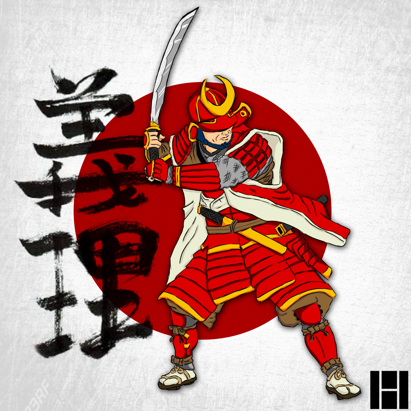 japan samurai red katana design