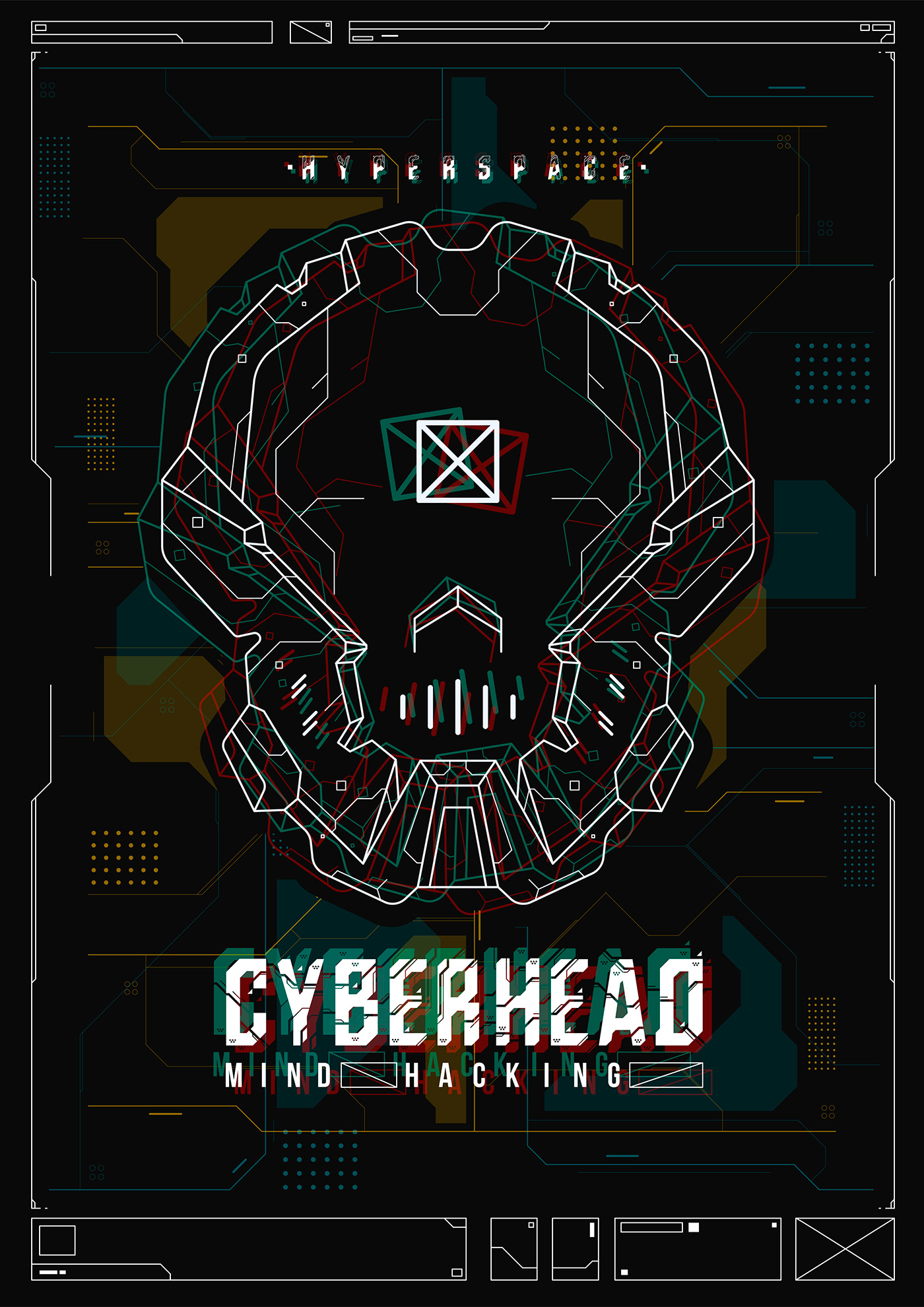 futuristic poster HUD cyber robot head vr AR tech neon