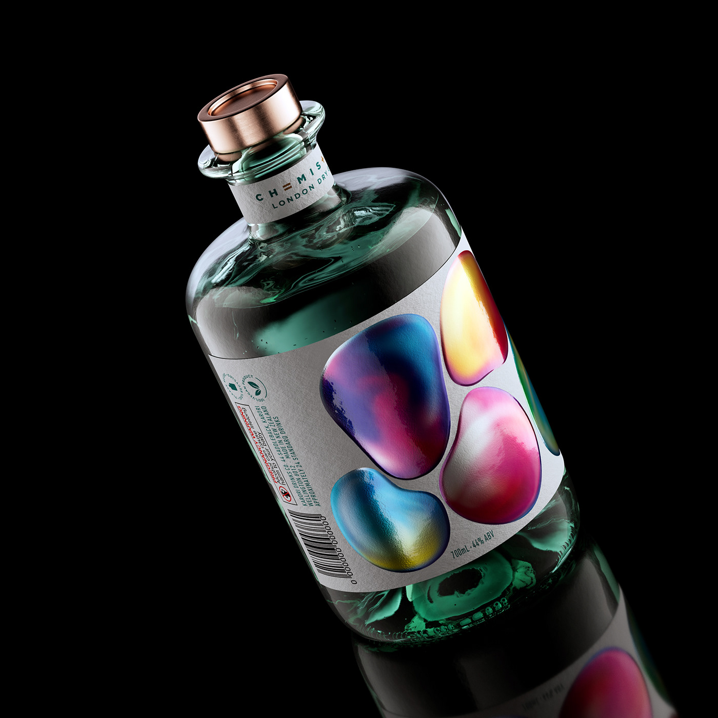 alcohol bottle CGI cinema 4d gin Label octane Packaging packaging design Render