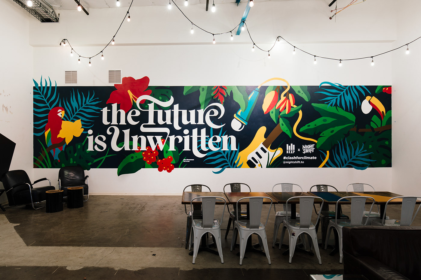 Mural floral climate change the clash lettering custom letters wall art rainforest environment minimal
